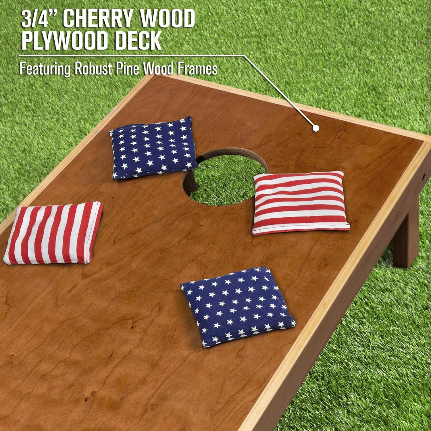 imageGoSports 4 ft x 2 ft Commercial Grade Cornhole Boards Set Natural Wood Cornhole Boards Choose From Different Bean Bag Color CombinationsAmerican Stars and Stripes