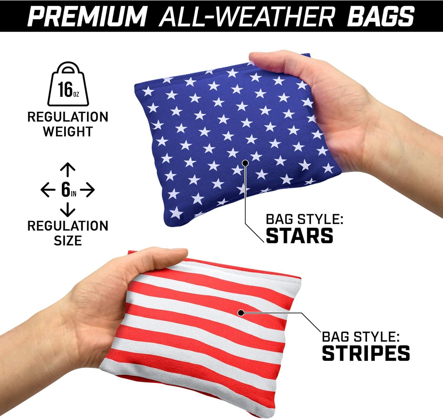 imageGoSports 4 ft x 2 ft Commercial Grade Cornhole Boards Set Natural Wood Cornhole Boards Choose From Different Bean Bag Color CombinationsAmerican Stars and Stripes