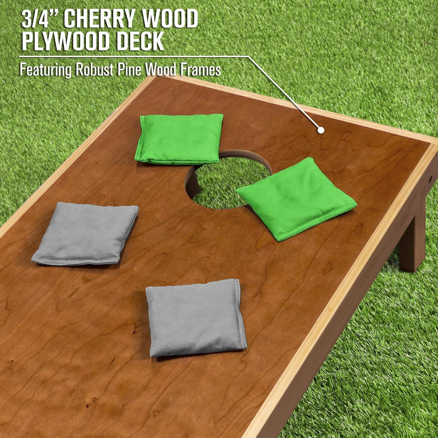 imageGoSports 4 ft x 2 ft Commercial Grade Cornhole Boards Set Natural Wood Cornhole Boards Choose From Different Bean Bag Color CombinationsBright Green Gray