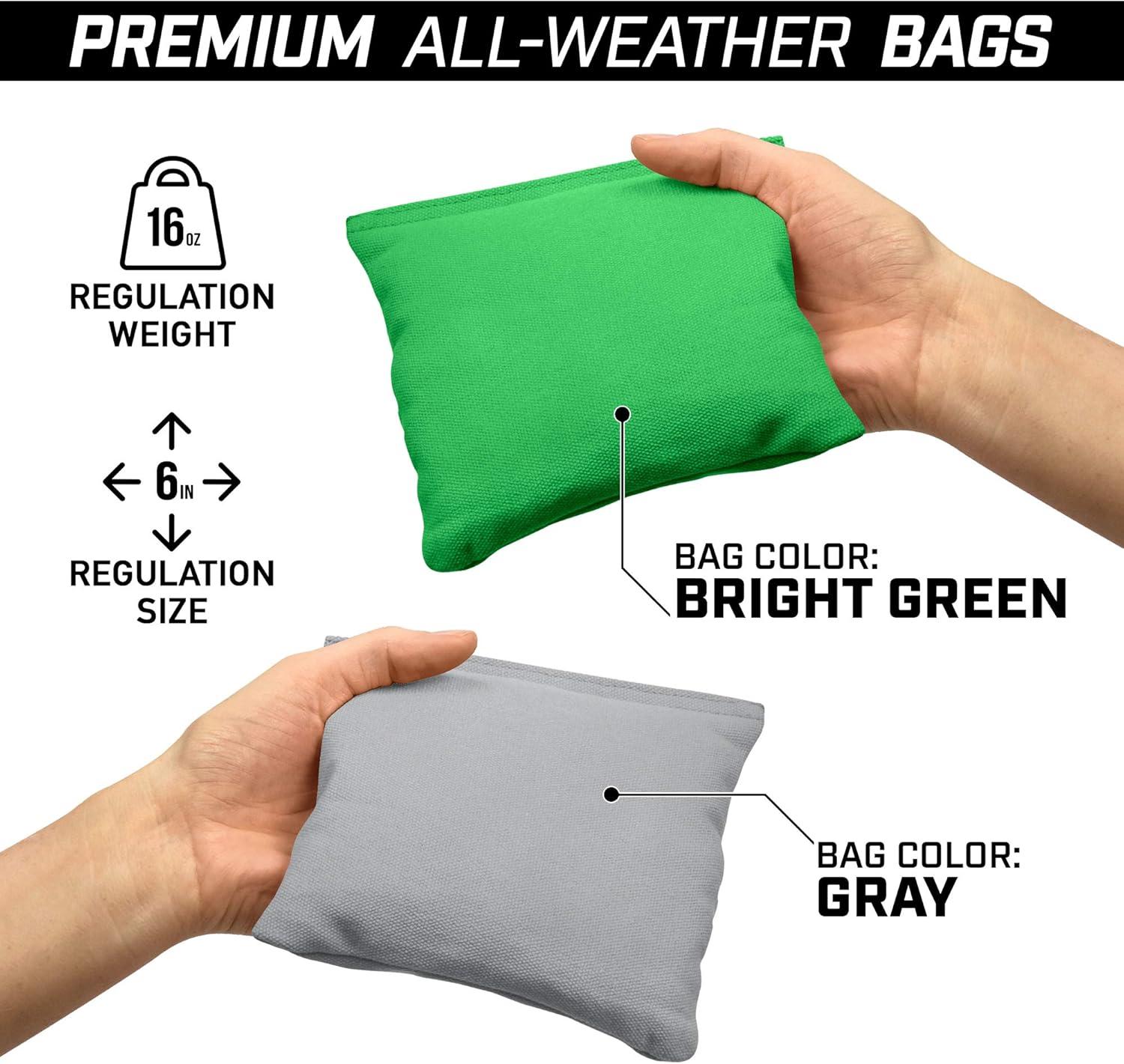 imageGoSports 4 ft x 2 ft Commercial Grade Cornhole Boards Set Natural Wood Cornhole Boards Choose From Different Bean Bag Color CombinationsBright Green Gray