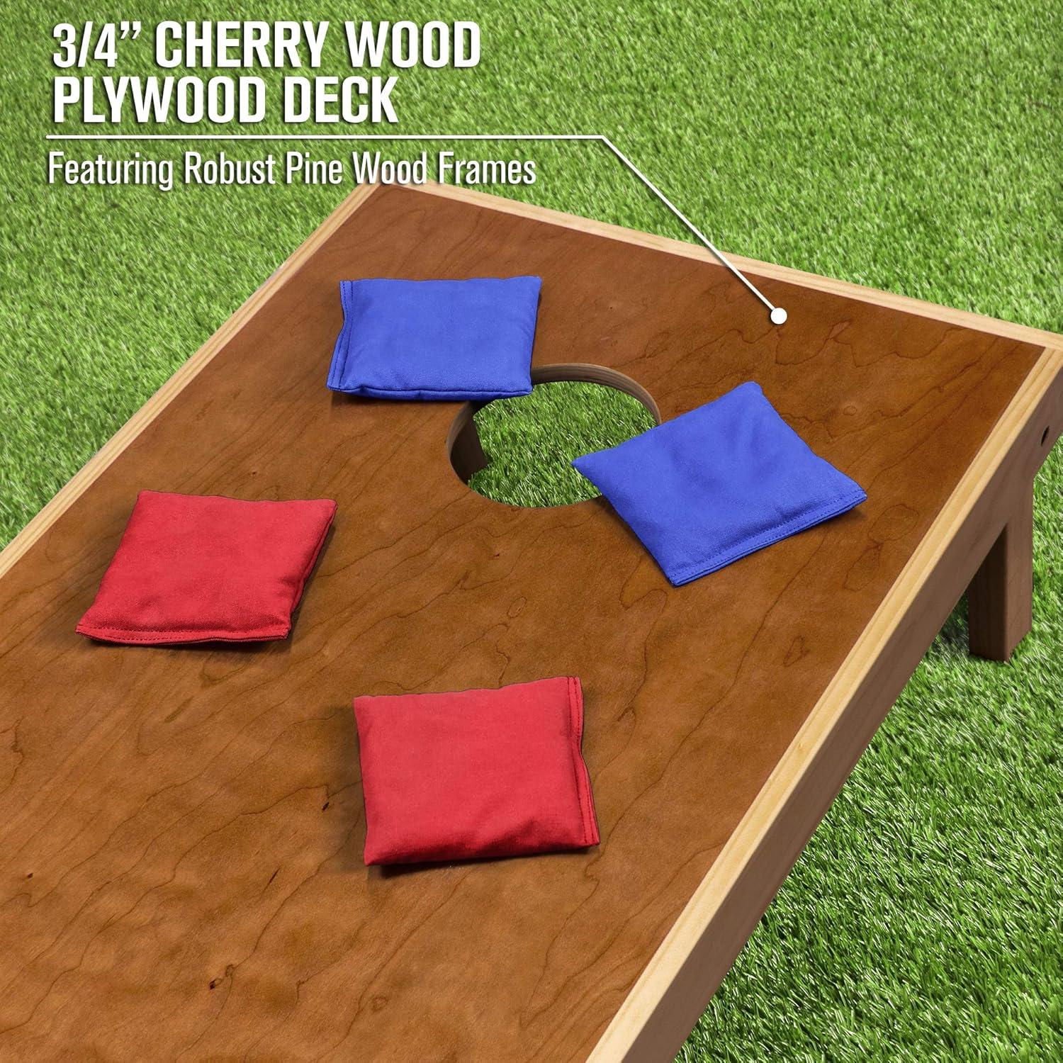 imageGoSports 4 ft x 2 ft Commercial Grade Cornhole Boards Set Natural Wood Cornhole Boards Choose From Different Bean Bag Color CombinationsClassic Red Blue