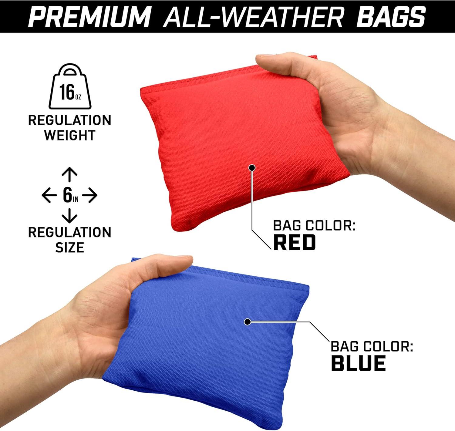 imageGoSports 4 ft x 2 ft Commercial Grade Cornhole Boards Set Natural Wood Cornhole Boards Choose From Different Bean Bag Color CombinationsClassic Red Blue