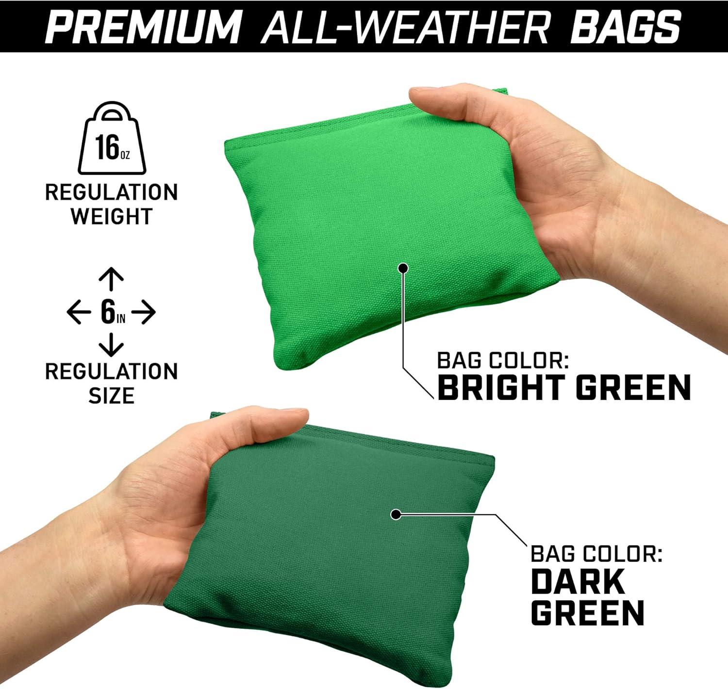 imageGoSports 4 ft x 2 ft Commercial Grade Cornhole Boards Set Natural Wood Cornhole Boards Choose From Different Bean Bag Color CombinationsDark Green Bright Green