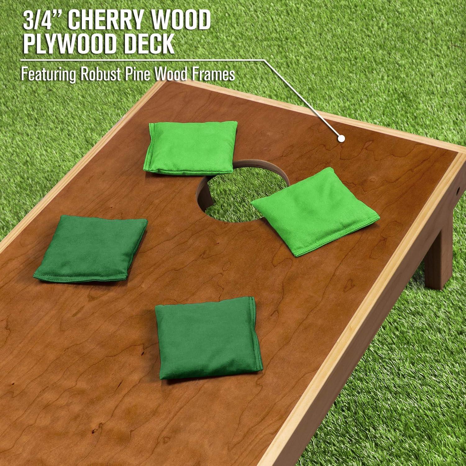 imageGoSports 4 ft x 2 ft Commercial Grade Cornhole Boards Set Natural Wood Cornhole Boards Choose From Different Bean Bag Color CombinationsDark Green Bright Green
