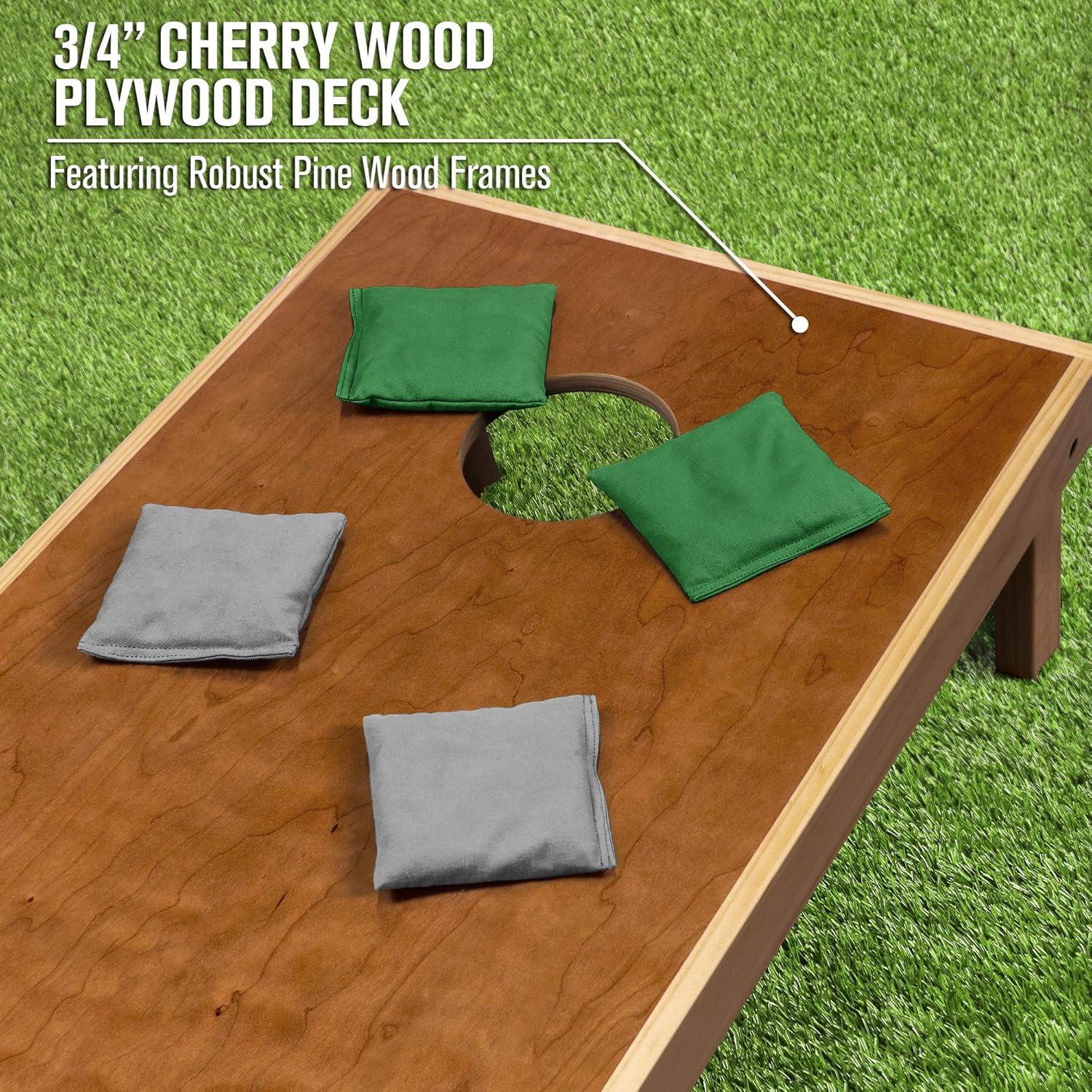 imageGoSports 4 ft x 2 ft Commercial Grade Cornhole Boards Set Natural Wood Cornhole Boards Choose From Different Bean Bag Color CombinationsDark Green Gray