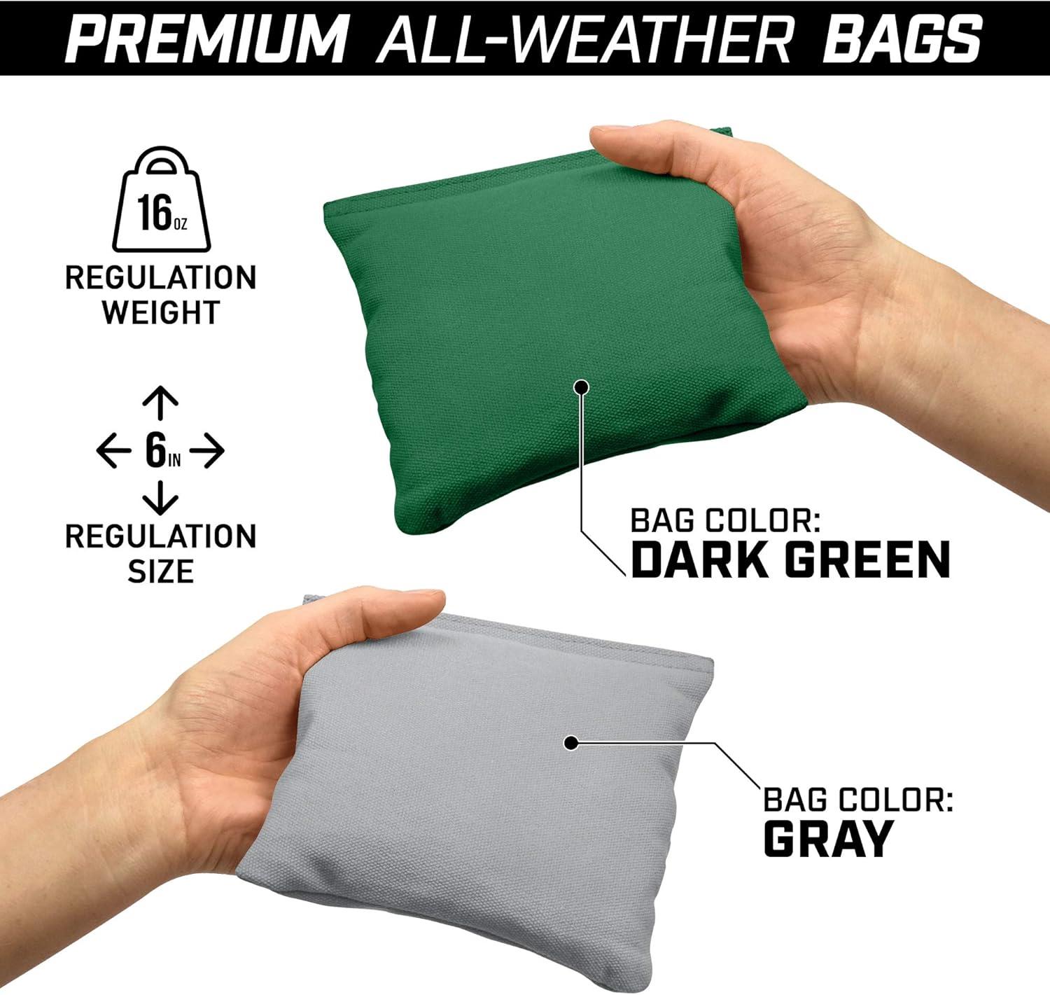 imageGoSports 4 ft x 2 ft Commercial Grade Cornhole Boards Set Natural Wood Cornhole Boards Choose From Different Bean Bag Color CombinationsDark Green Gray