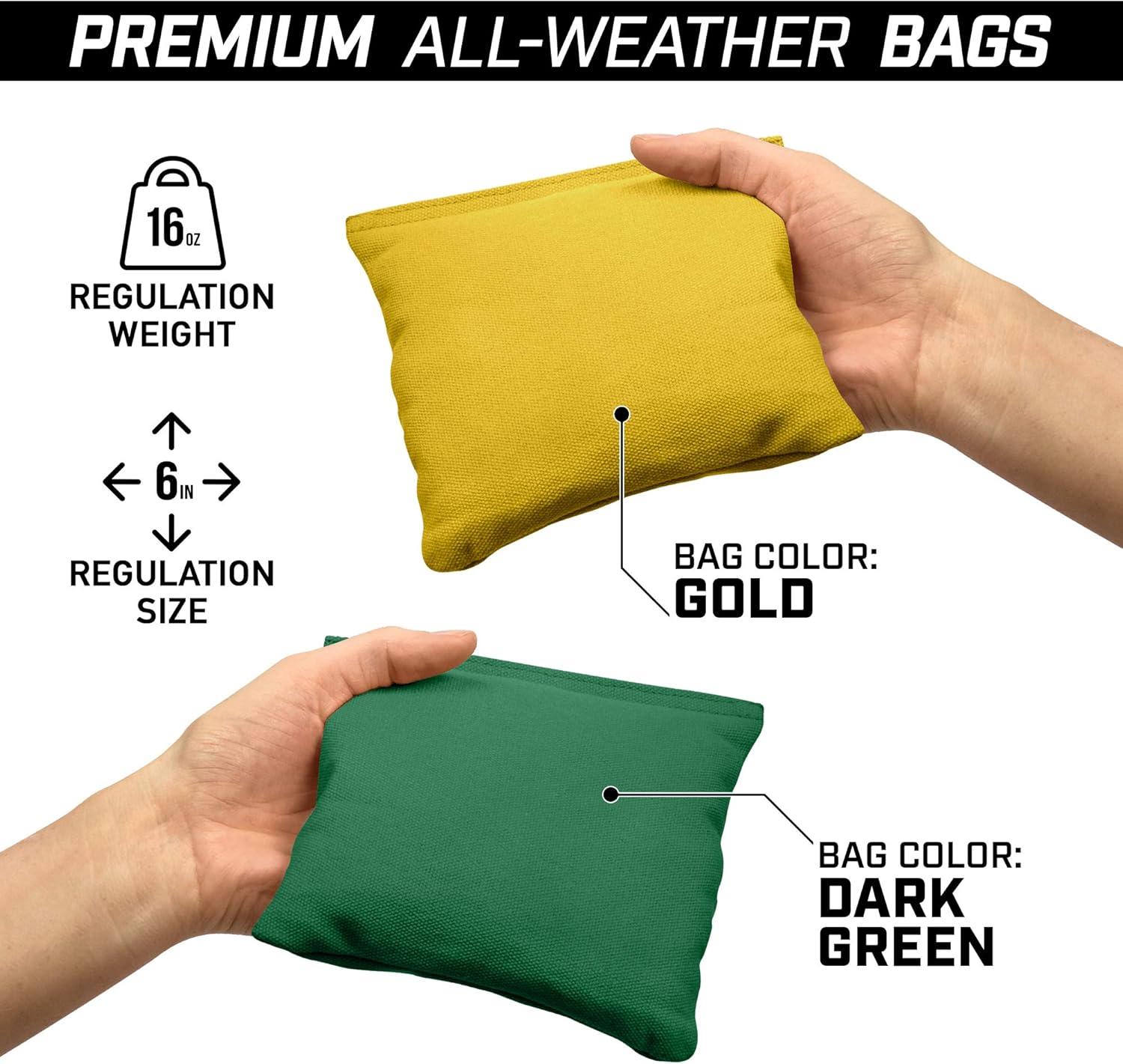 imageGoSports 4 ft x 2 ft Commercial Grade Cornhole Boards Set Natural Wood Cornhole Boards Choose From Different Bean Bag Color CombinationsDark Green Gold