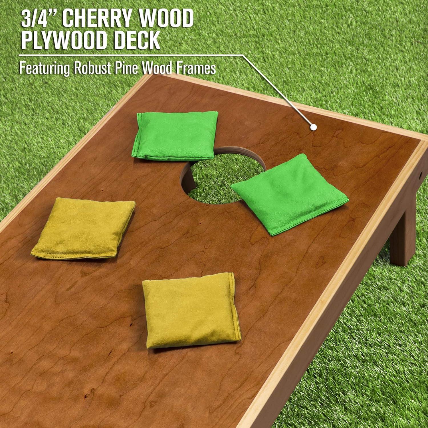 imageGoSports 4 ft x 2 ft Commercial Grade Cornhole Boards Set Natural Wood Cornhole Boards Choose From Different Bean Bag Color CombinationsGold Bright Green