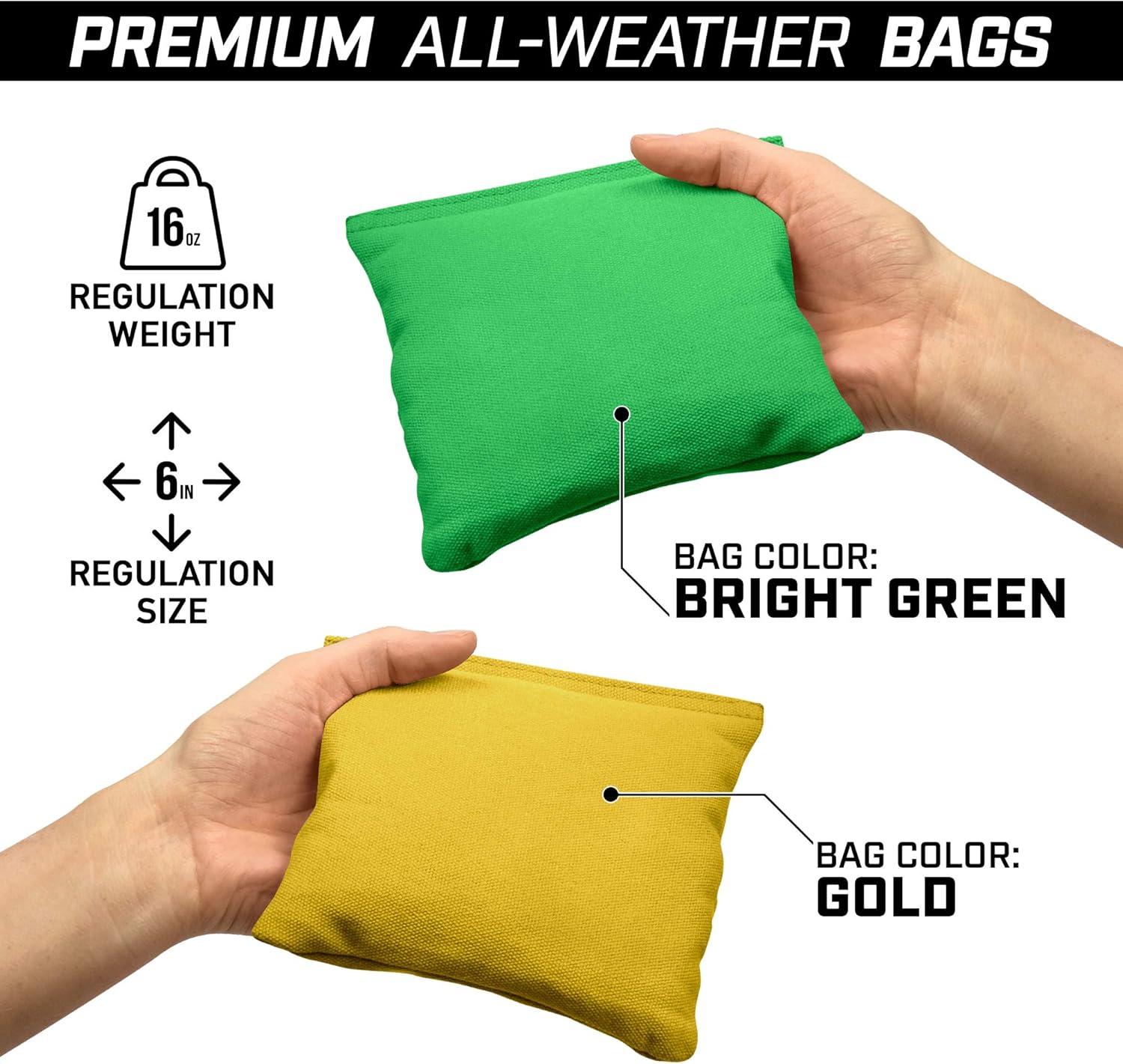 imageGoSports 4 ft x 2 ft Commercial Grade Cornhole Boards Set Natural Wood Cornhole Boards Choose From Different Bean Bag Color CombinationsGold Bright Green