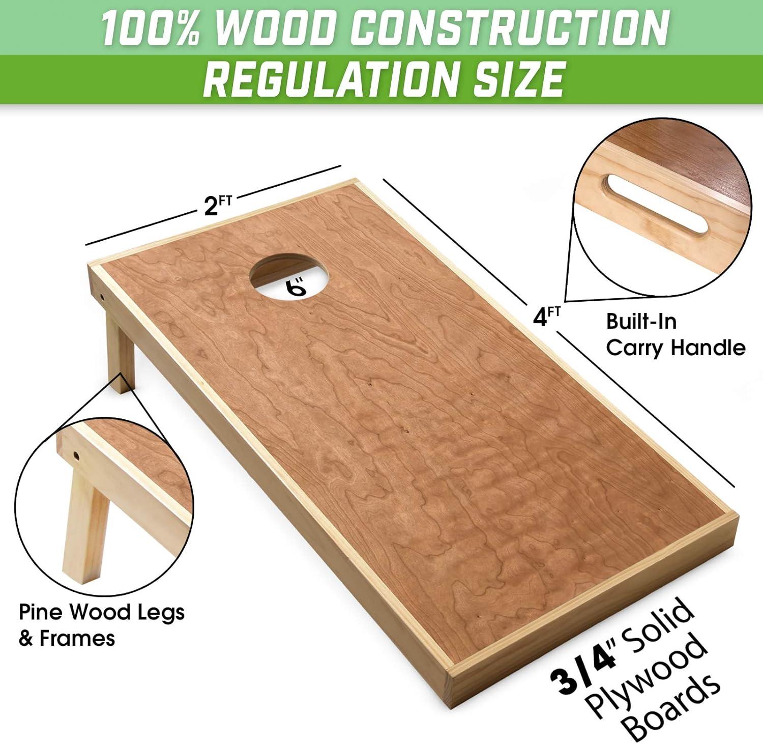 imageGoSports 4 ft x 2 ft Commercial Grade Cornhole Boards Set Natural Wood Cornhole Boards Choose From Different Bean Bag Color CombinationsGold Bright Green