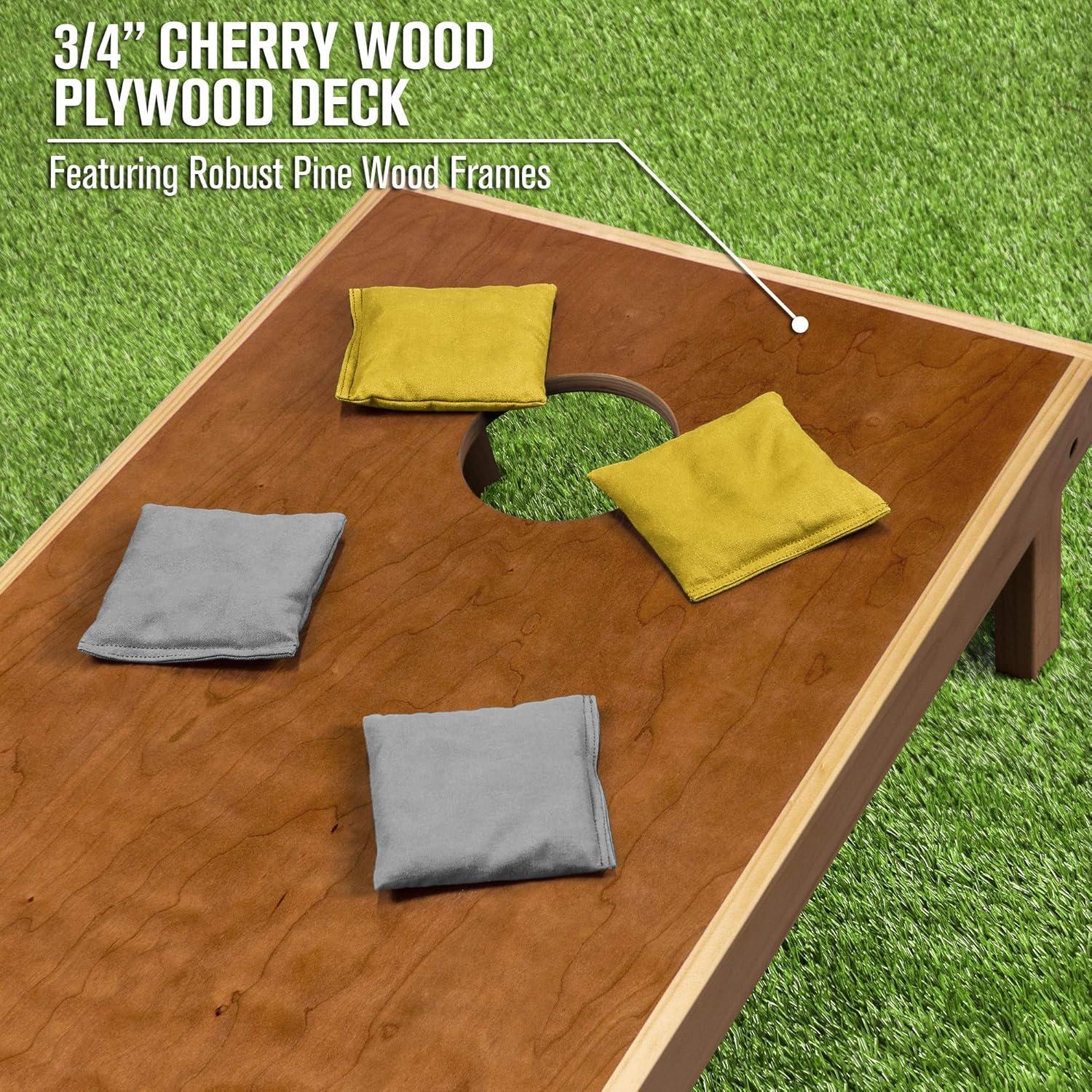 imageGoSports 4 ft x 2 ft Commercial Grade Cornhole Boards Set Natural Wood Cornhole Boards Choose From Different Bean Bag Color CombinationsGold Gray