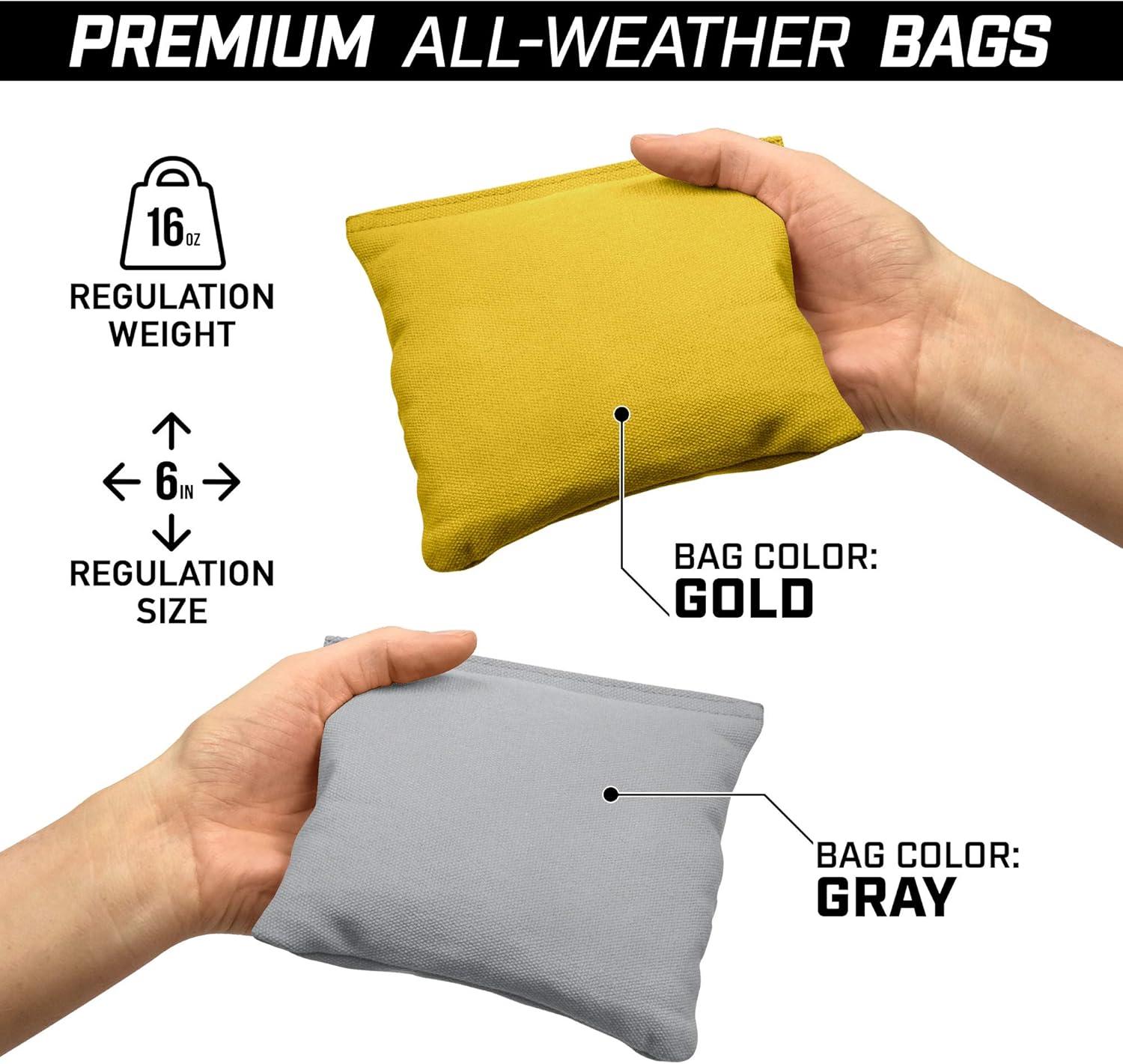 imageGoSports 4 ft x 2 ft Commercial Grade Cornhole Boards Set Natural Wood Cornhole Boards Choose From Different Bean Bag Color CombinationsGold Gray