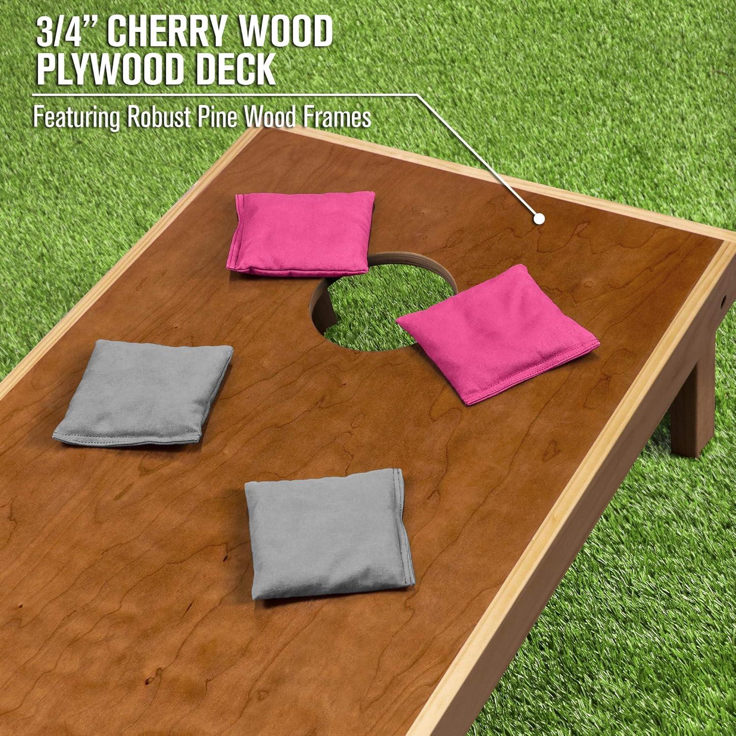imageGoSports 4 ft x 2 ft Commercial Grade Cornhole Boards Set Natural Wood Cornhole Boards Choose From Different Bean Bag Color CombinationsPink Gray