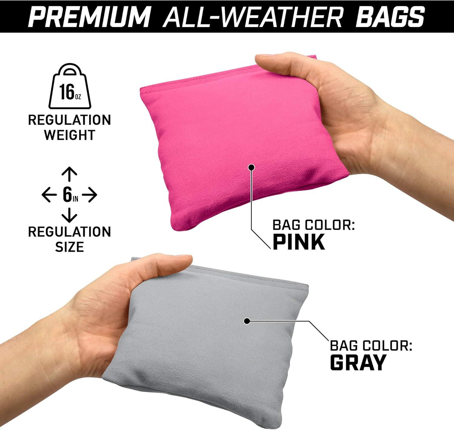 imageGoSports 4 ft x 2 ft Commercial Grade Cornhole Boards Set Natural Wood Cornhole Boards Choose From Different Bean Bag Color CombinationsPink Gray