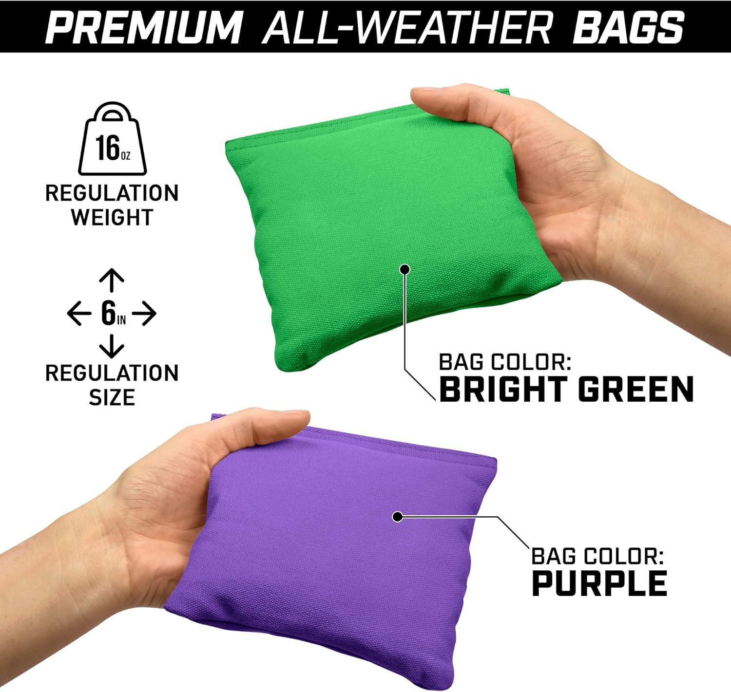 imageGoSports 4 ft x 2 ft Commercial Grade Cornhole Boards Set Natural Wood Cornhole Boards Choose From Different Bean Bag Color CombinationsPurple Bright Green