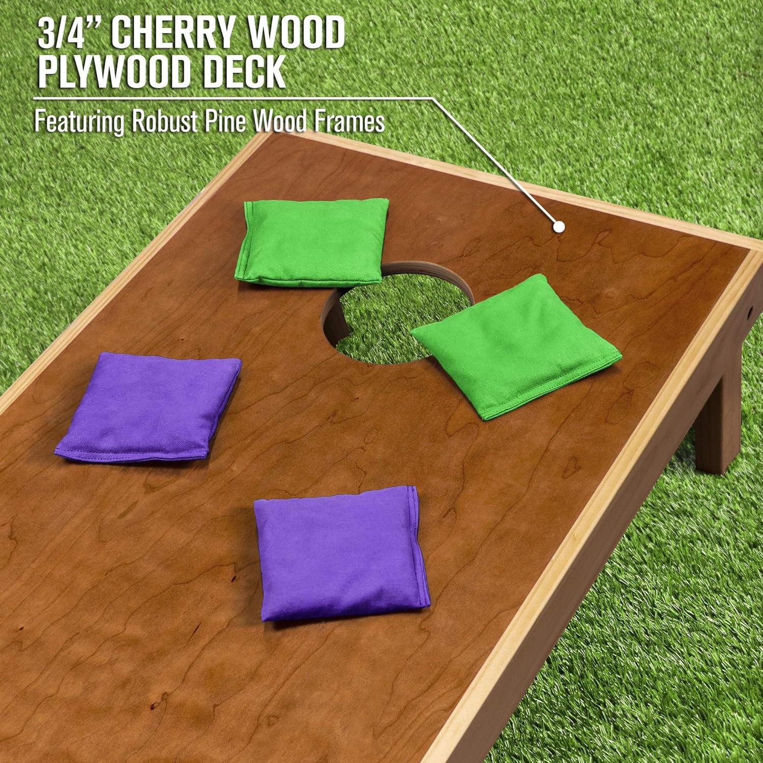imageGoSports 4 ft x 2 ft Commercial Grade Cornhole Boards Set Natural Wood Cornhole Boards Choose From Different Bean Bag Color CombinationsPurple Bright Green