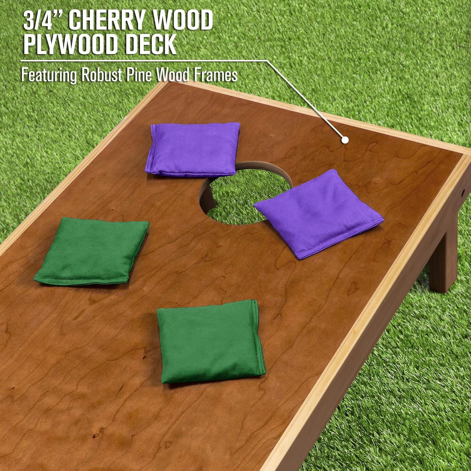 imageGoSports 4 ft x 2 ft Commercial Grade Cornhole Boards Set Natural Wood Cornhole Boards Choose From Different Bean Bag Color CombinationsPurple Dark Green