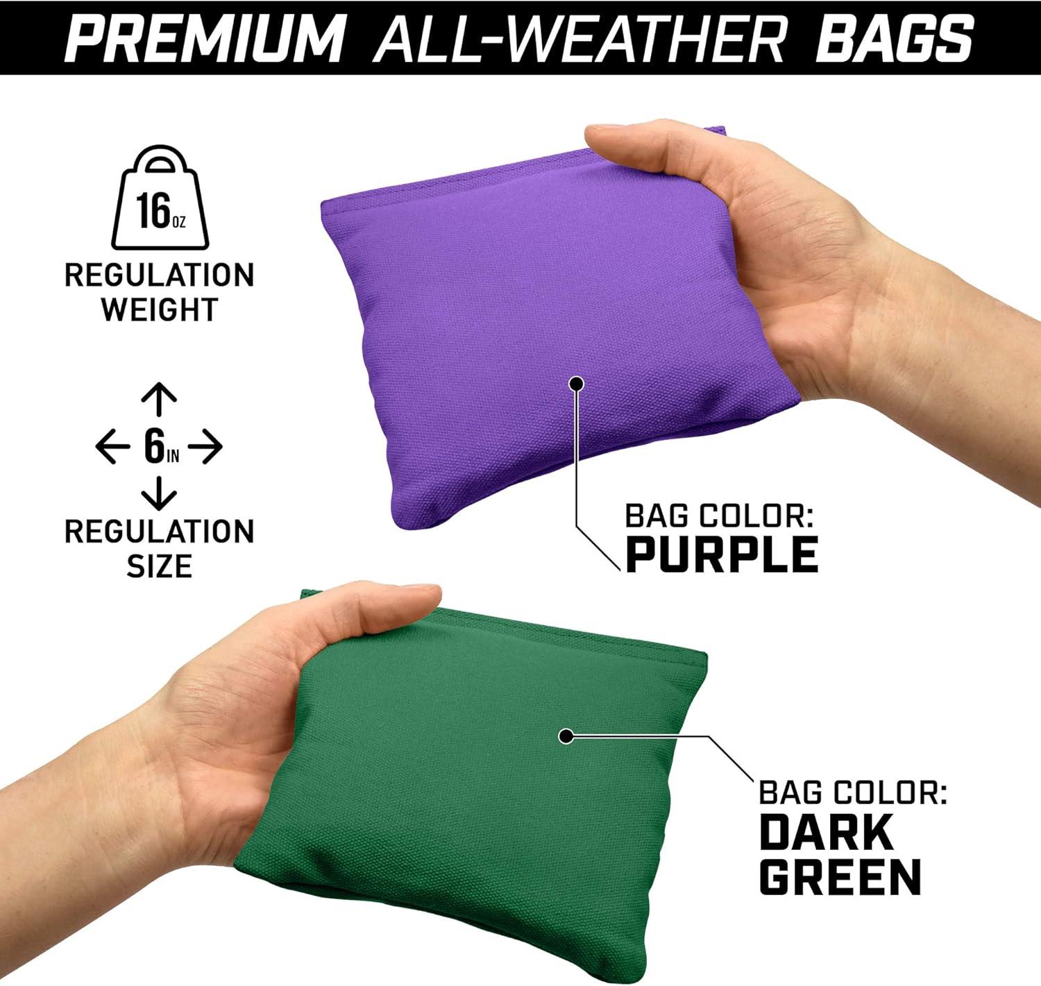 imageGoSports 4 ft x 2 ft Commercial Grade Cornhole Boards Set Natural Wood Cornhole Boards Choose From Different Bean Bag Color CombinationsPurple Dark Green