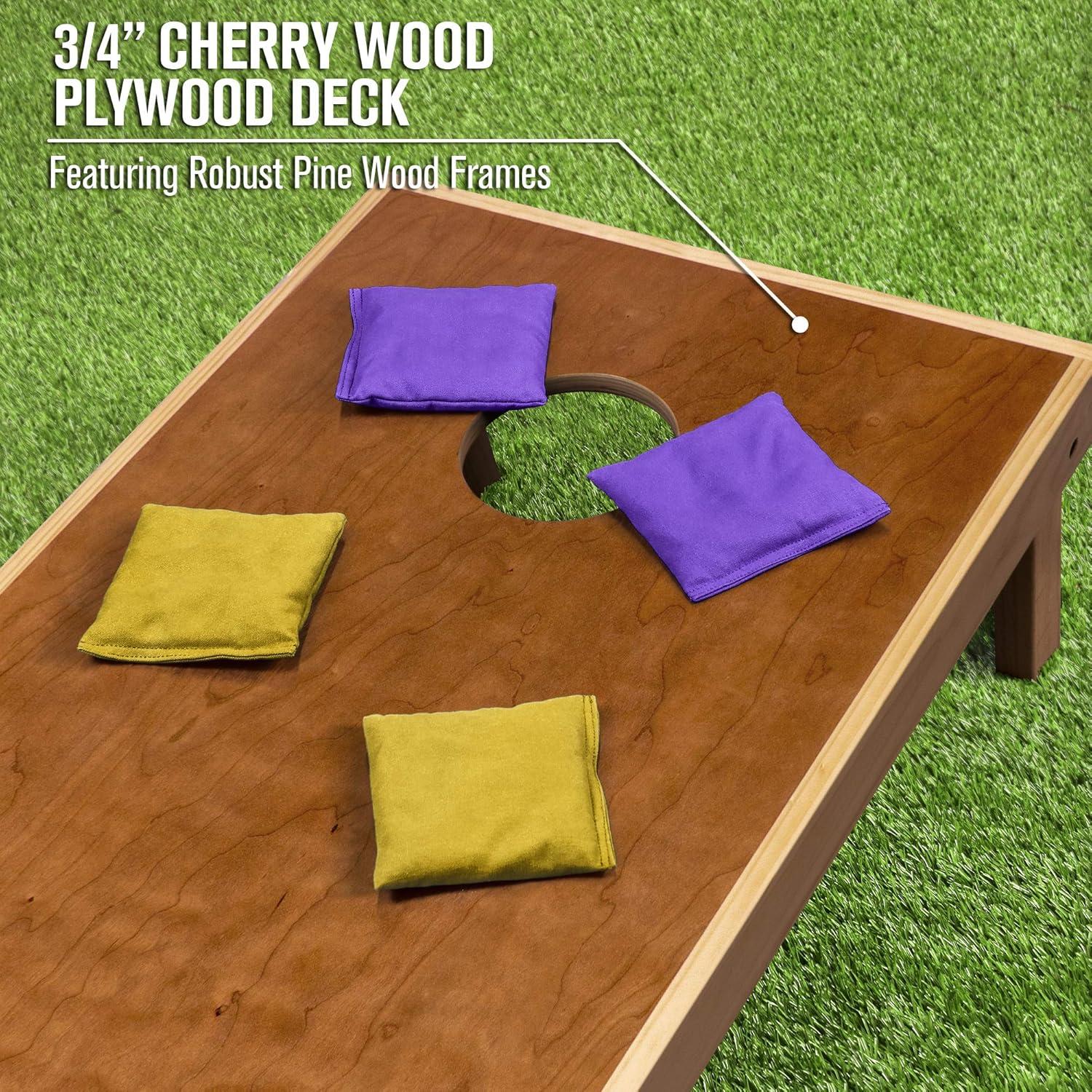 imageGoSports 4 ft x 2 ft Commercial Grade Cornhole Boards Set  Natural Wood Cornhole Boards Choose From Different Bean Bag Color CombinationsPurple  Gold