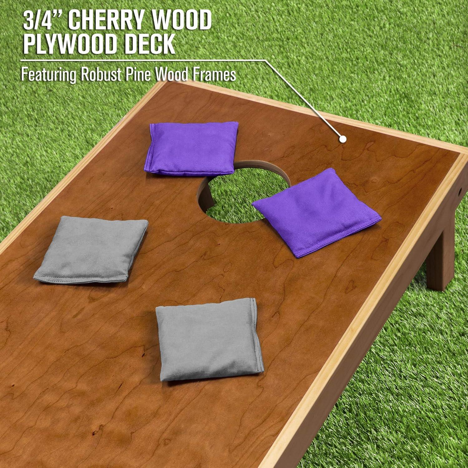 imageGoSports 4 ft x 2 ft Commercial Grade Cornhole Boards Set  Natural Wood Cornhole Boards Choose From Different Bean Bag Color CombinationsPurple  Gray