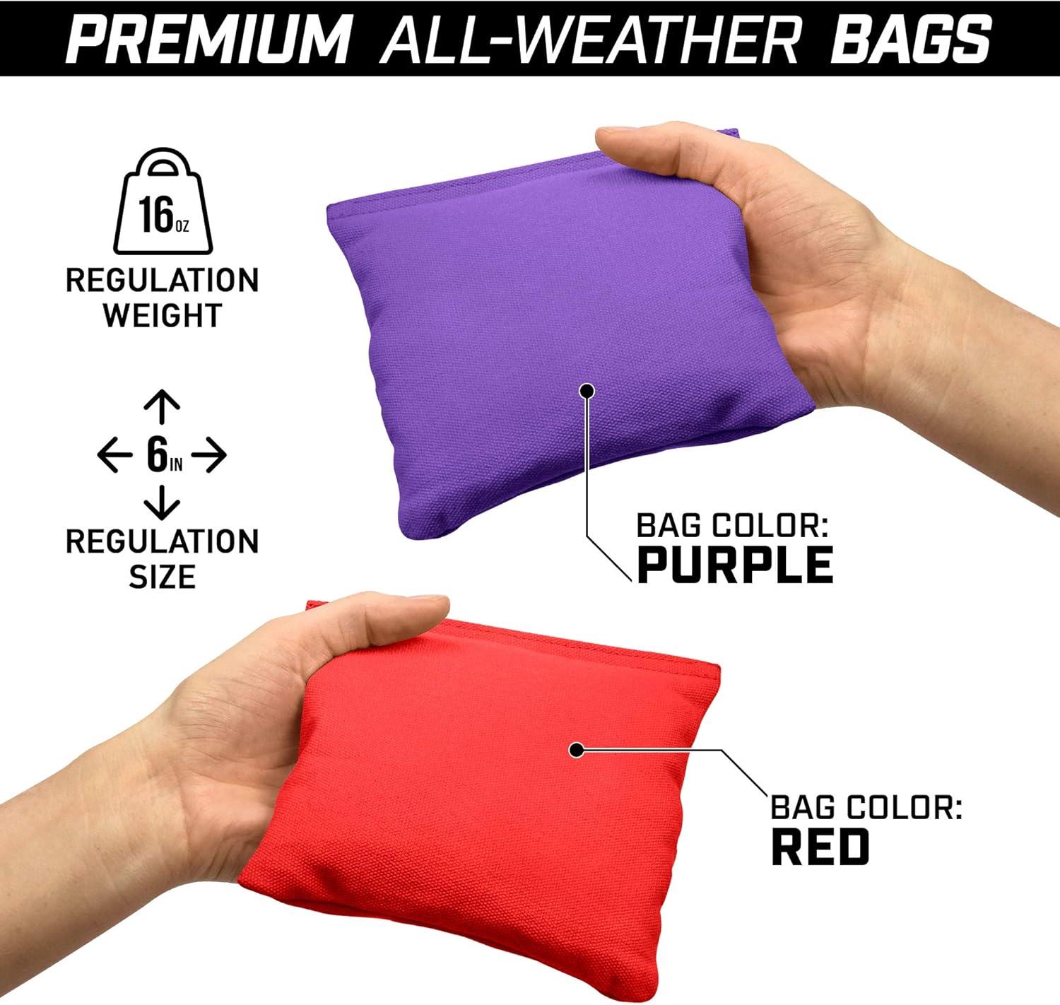 imageGoSports 4 ft x 2 ft Commercial Grade Cornhole Boards Set  Natural Wood Cornhole Boards Choose From Different Bean Bag Color CombinationsPurple  Red