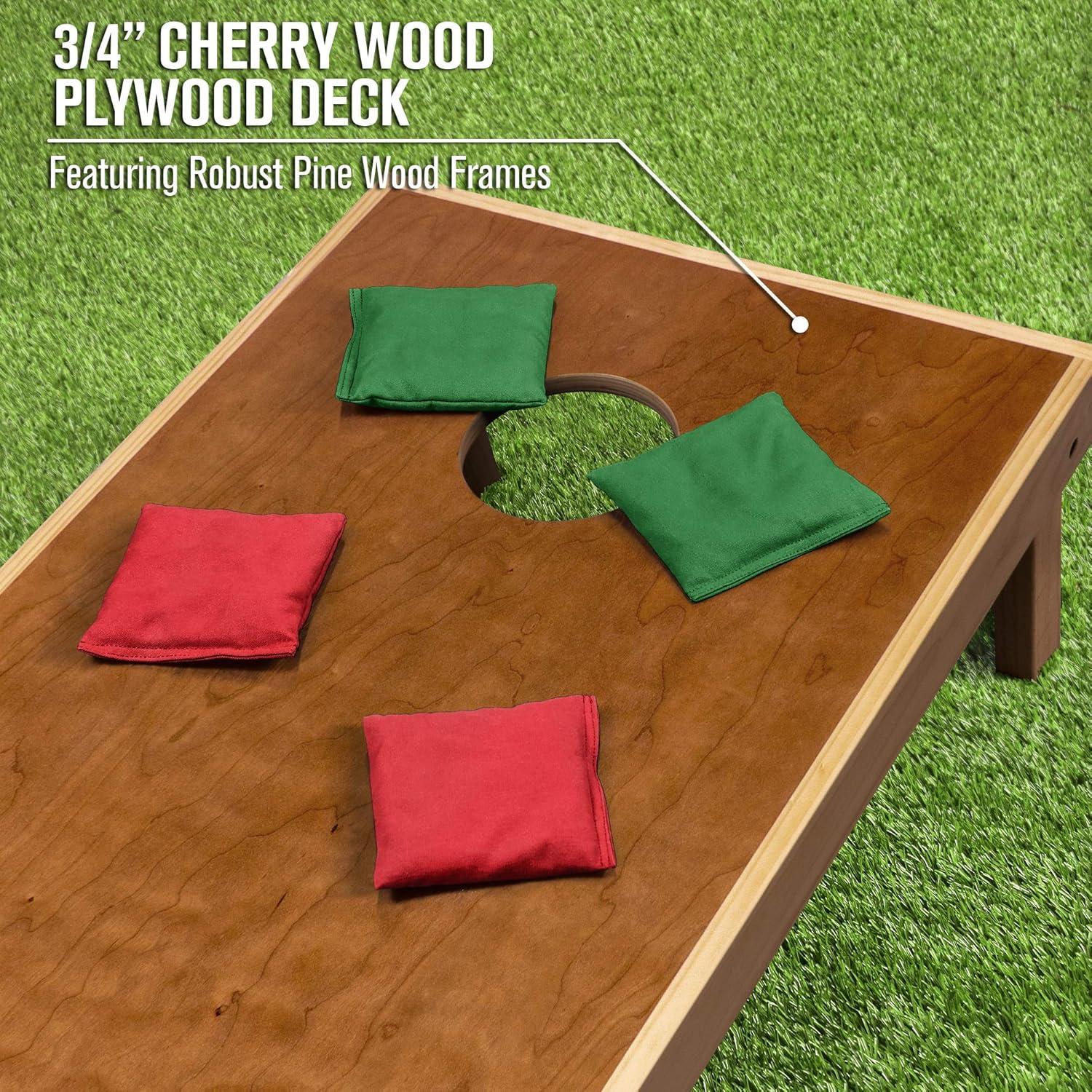 imageGoSports 4 ft x 2 ft Commercial Grade Cornhole Boards Set  Natural Wood Cornhole Boards Choose From Different Bean Bag Color CombinationsRed  Dark Green