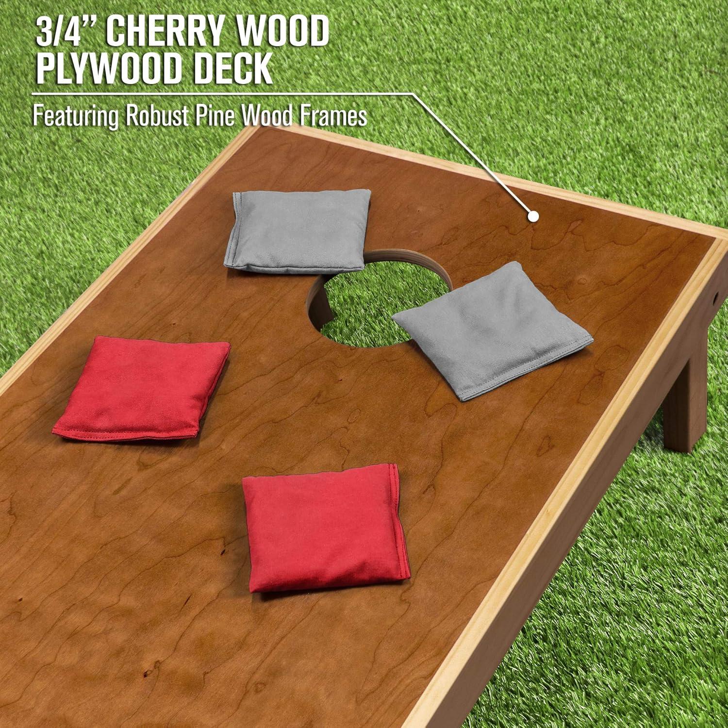 imageGoSports 4 ft x 2 ft Commercial Grade Cornhole Boards Set  Natural Wood Cornhole Boards Choose From Different Bean Bag Color CombinationsRed  Gray