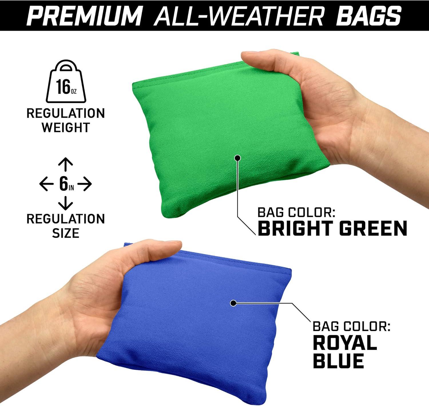 imageGoSports 4 ft x 2 ft Commercial Grade Cornhole Boards Set  Natural Wood Cornhole Boards Choose From Different Bean Bag Color CombinationsRoyal Blue  Bright Green