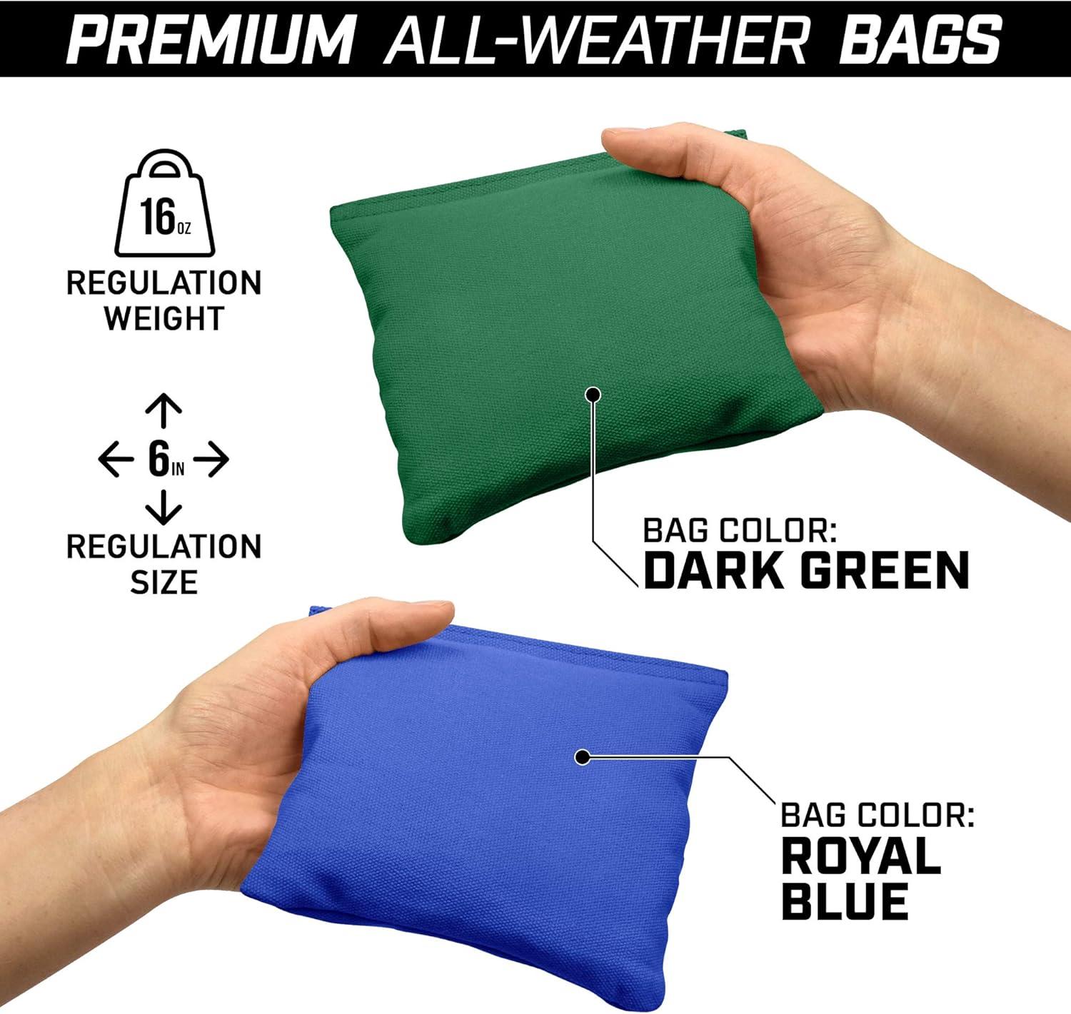 imageGoSports 4 ft x 2 ft Commercial Grade Cornhole Boards Set  Natural Wood Cornhole Boards Choose From Different Bean Bag Color CombinationsRoyal Blue  Dark Green