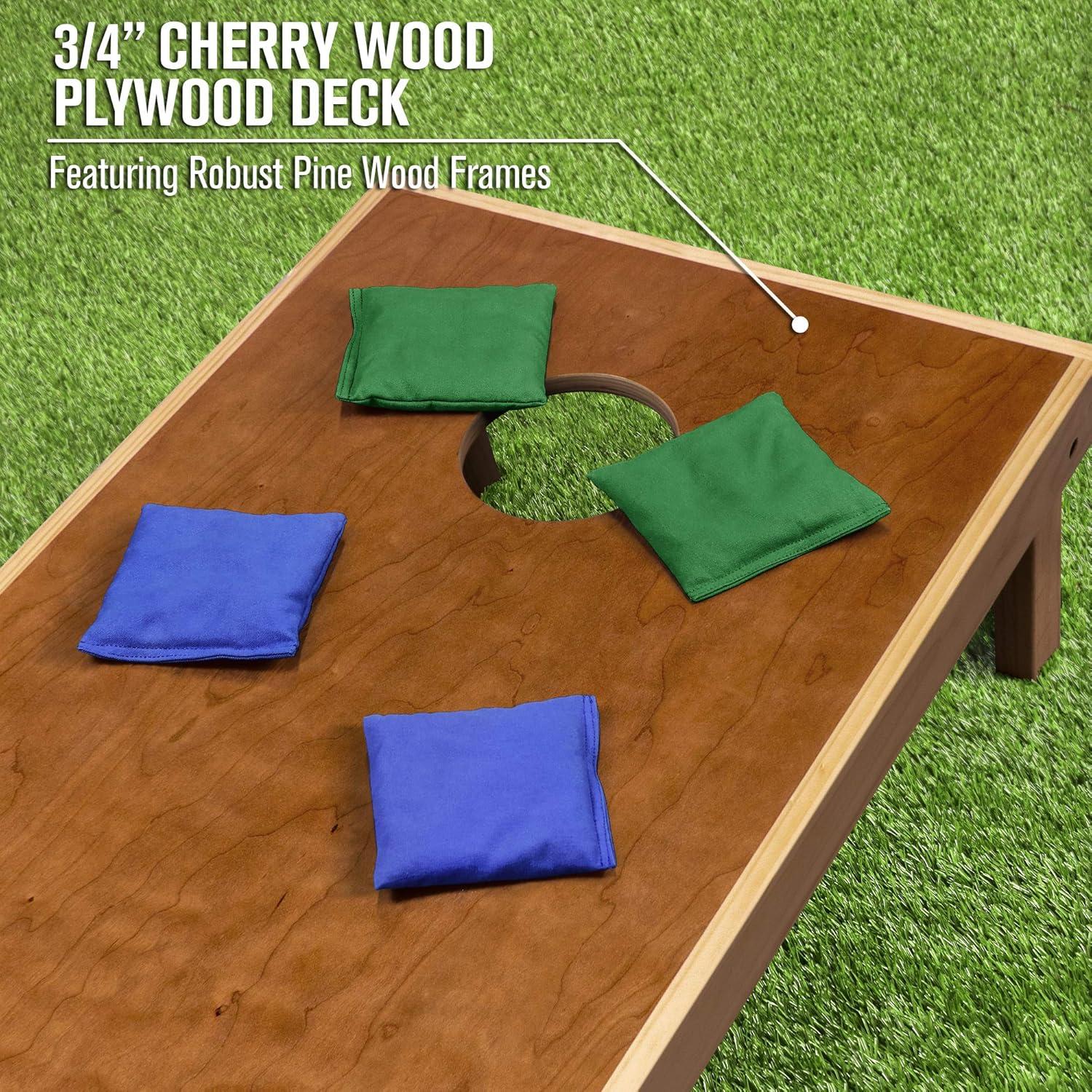 imageGoSports 4 ft x 2 ft Commercial Grade Cornhole Boards Set  Natural Wood Cornhole Boards Choose From Different Bean Bag Color CombinationsRoyal Blue  Dark Green