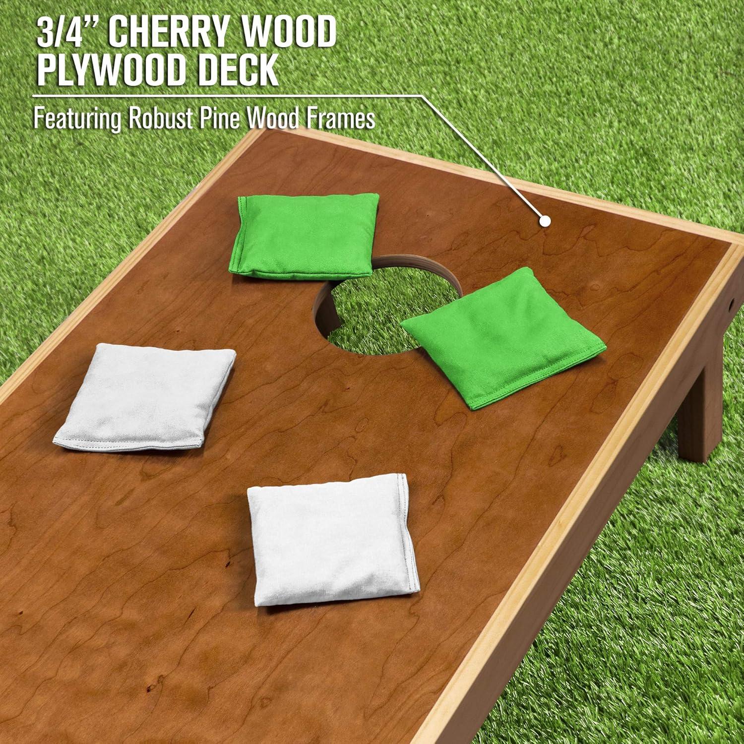 imageGoSports 4 ft x 2 ft Commercial Grade Cornhole Boards Set  Natural Wood Cornhole Boards Choose From Different Bean Bag Color CombinationsWhite  Bright Green