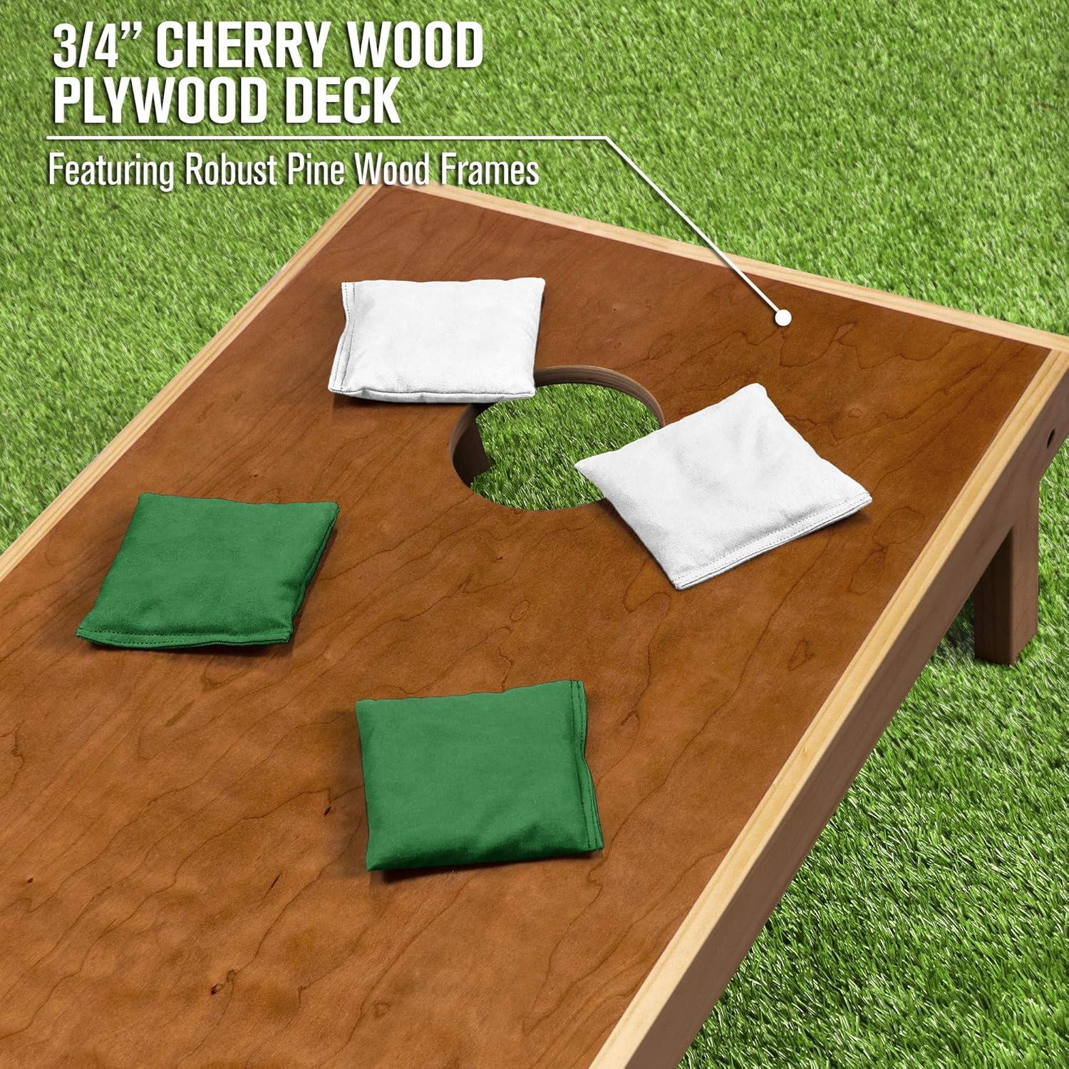 imageGoSports 4 ft x 2 ft Commercial Grade Cornhole Boards Set  Natural Wood Cornhole Boards Choose From Different Bean Bag Color CombinationsWhite  Dark Green