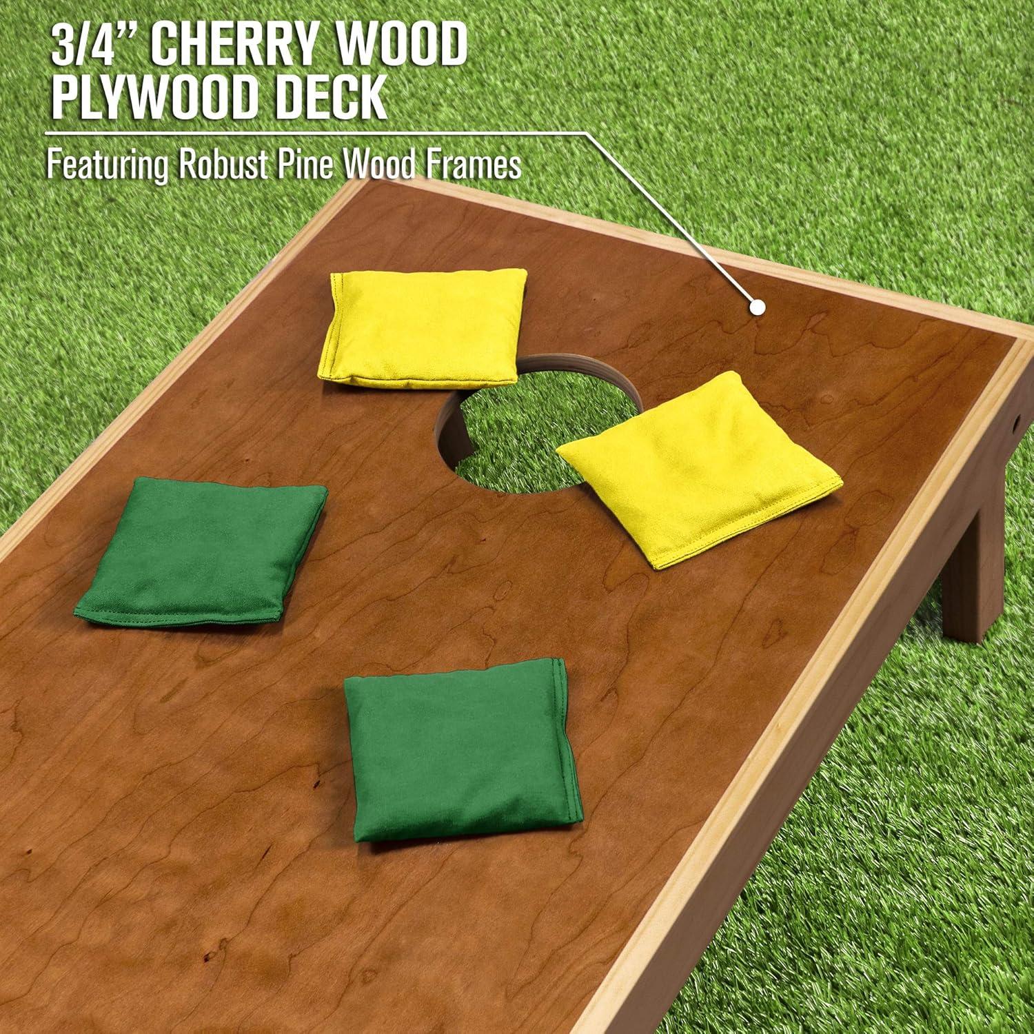 imageGoSports 4 ft x 2 ft Commercial Grade Cornhole Boards Set  Natural Wood Cornhole Boards Choose From Different Bean Bag Color CombinationsYellow  Dark Green