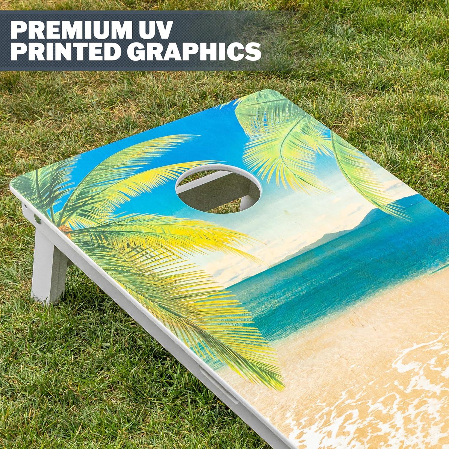 imageGoSports 4 x 2 ft Resort Collection All Weather Cornhole Boards  Choose Rustic Beach White DIY Blue Stripe Palms  Regulation Size SetBeach