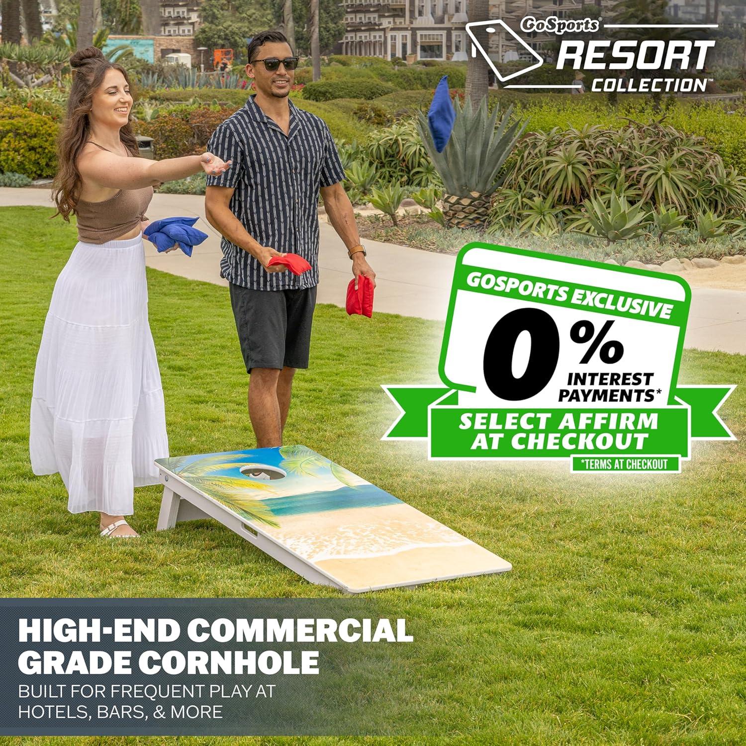 imageGoSports 4 x 2 ft Resort Collection All Weather Cornhole Boards  Choose Rustic Beach White DIY Blue Stripe Palms  Regulation Size SetBeach