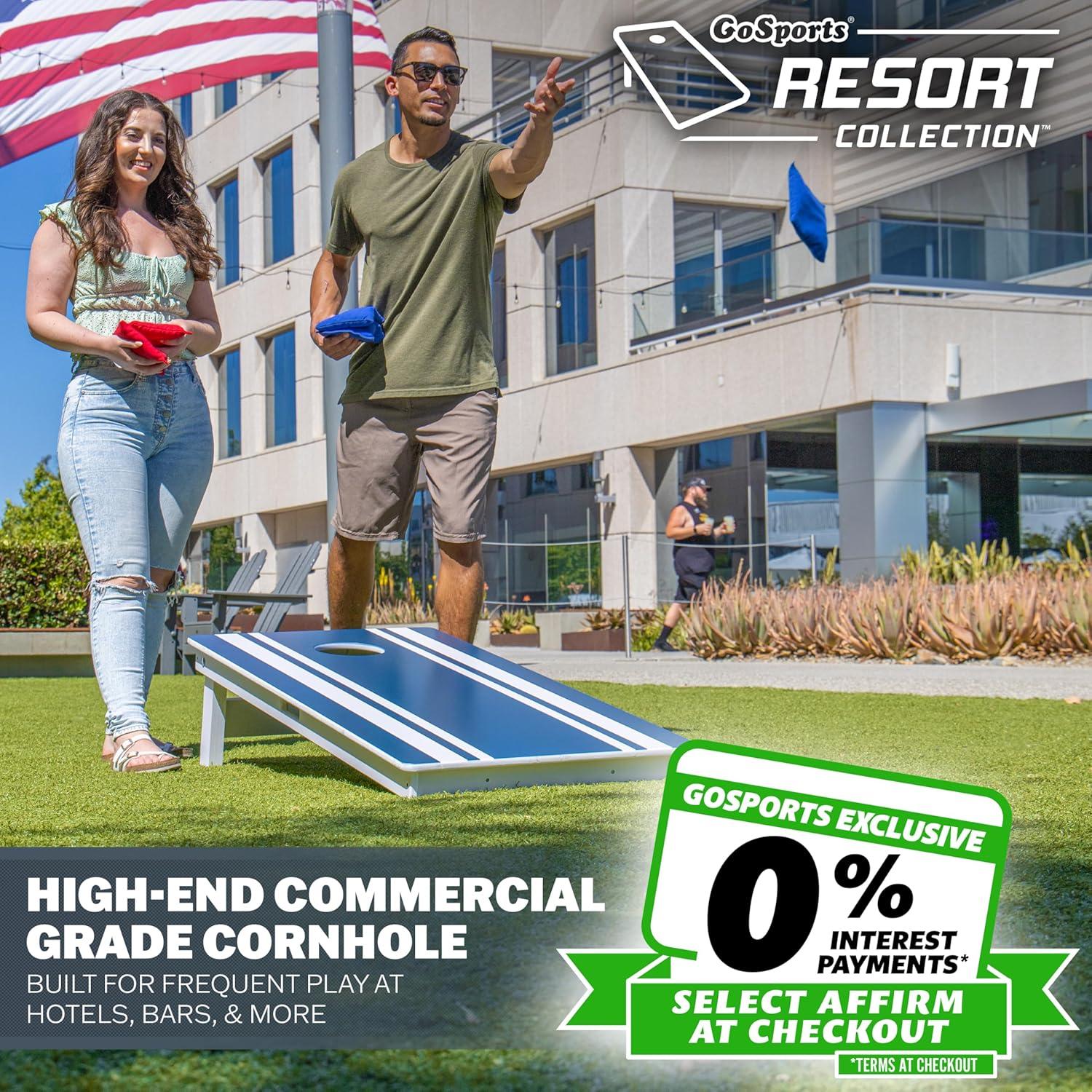 imageGoSports 4 x 2 ft Resort Collection All Weather Cornhole Boards  Choose Rustic Beach White DIY Blue Stripe Palms  Regulation Size SetBlue Stripe