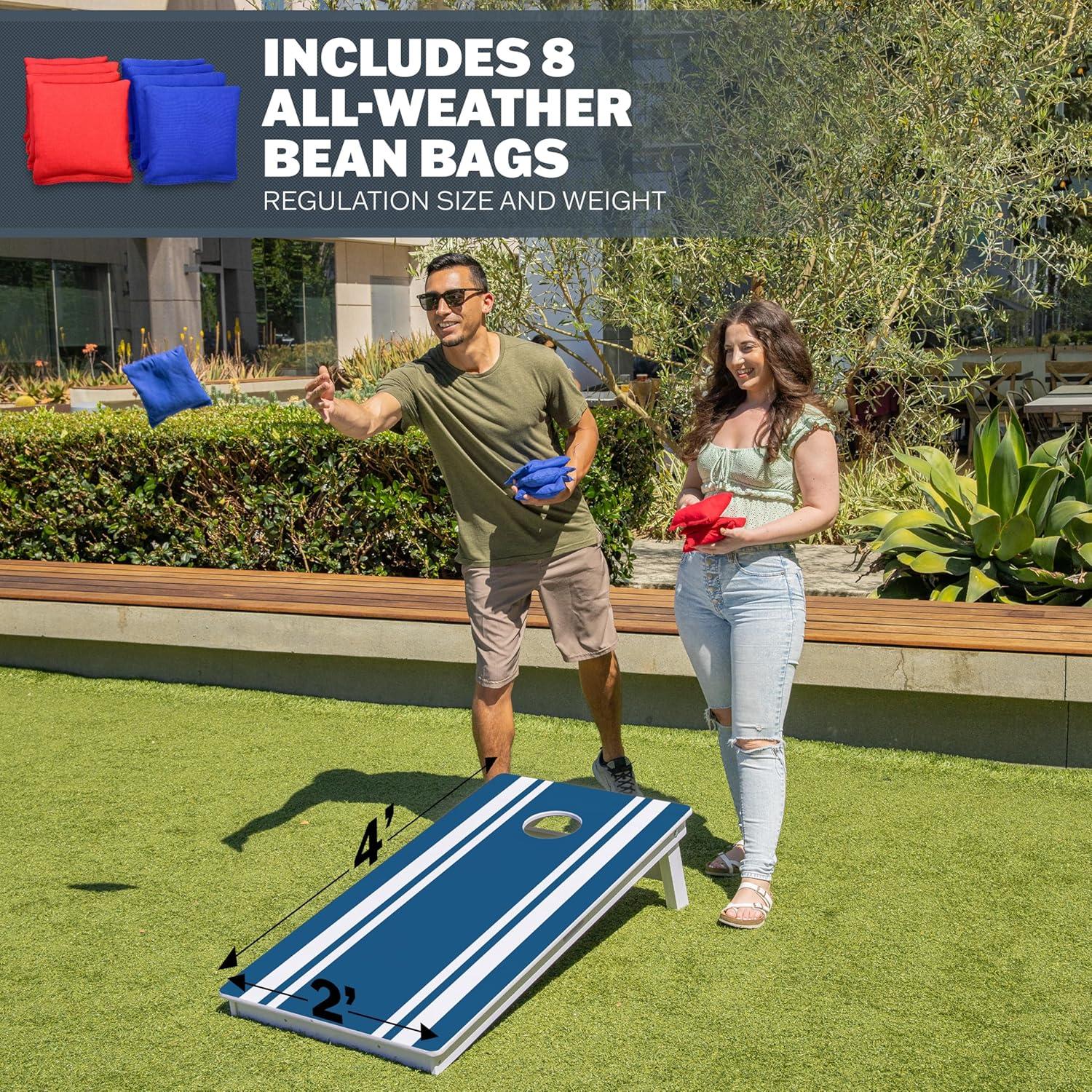 imageGoSports 4 x 2 ft Resort Collection All Weather Cornhole Boards  Choose Rustic Beach White DIY Blue Stripe Palms  Regulation Size SetBlue Stripe