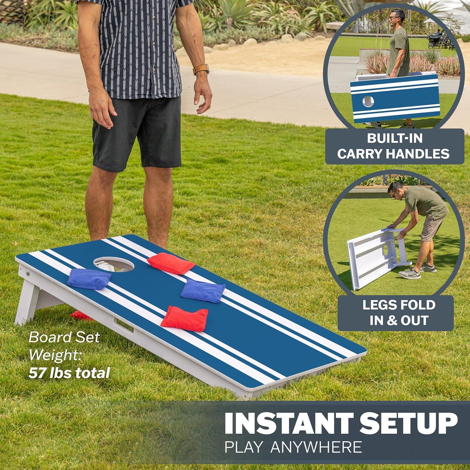 imageGoSports 4 x 2 ft Resort Collection All Weather Cornhole Boards  Choose Rustic Beach White DIY Blue Stripe Palms  Regulation Size SetBlue Stripe