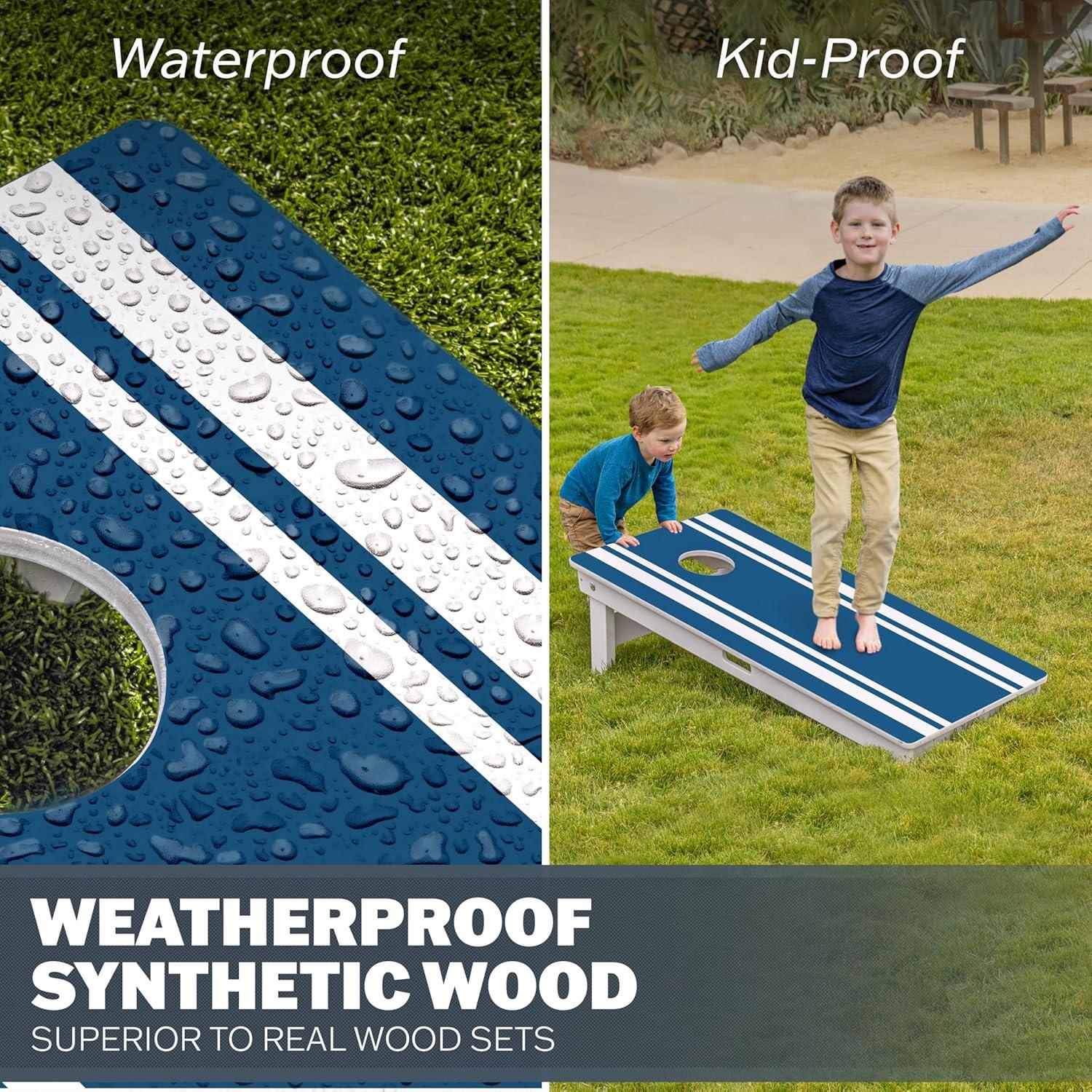 imageGoSports 4 x 2 ft Resort Collection All Weather Cornhole Boards  Choose Rustic Beach White DIY Blue Stripe Palms  Regulation Size SetBlue Stripe