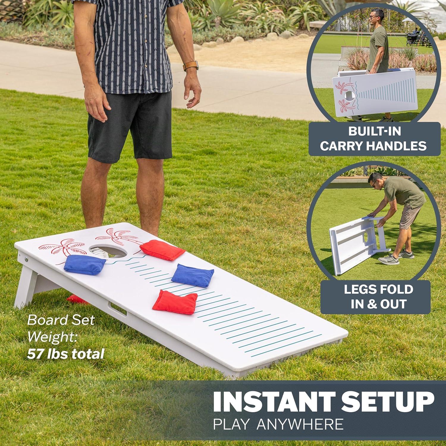 imageGoSports 4 x 2 ft Resort Collection All Weather Cornhole Boards  Choose Rustic Beach White DIY Blue Stripe Palms  Regulation Size SetPalms