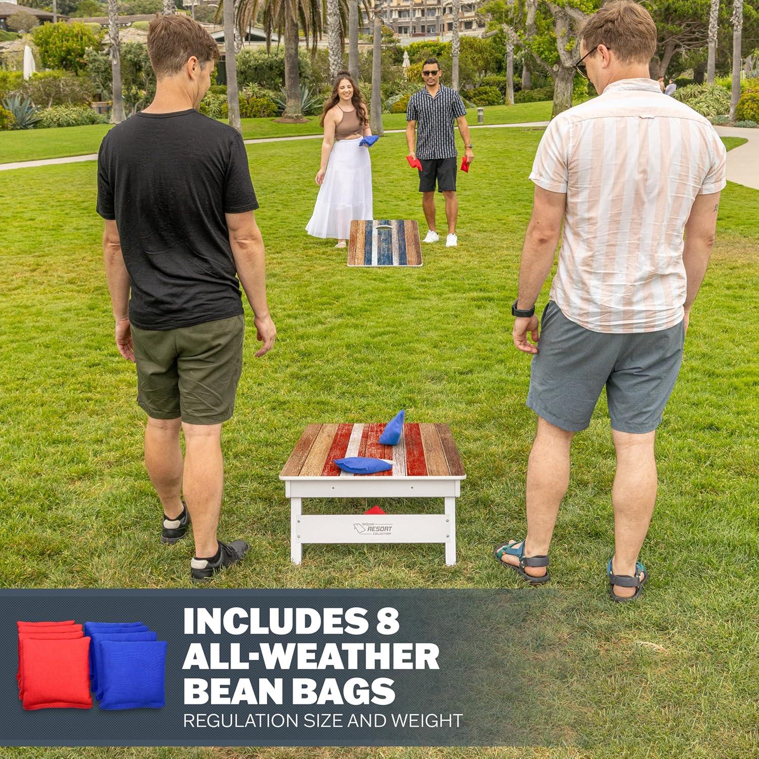 imageGoSports 4 x 2 ft Resort Collection All Weather Cornhole Boards  Choose Rustic Beach White DIY Blue Stripe Palms  Regulation Size SetRustic