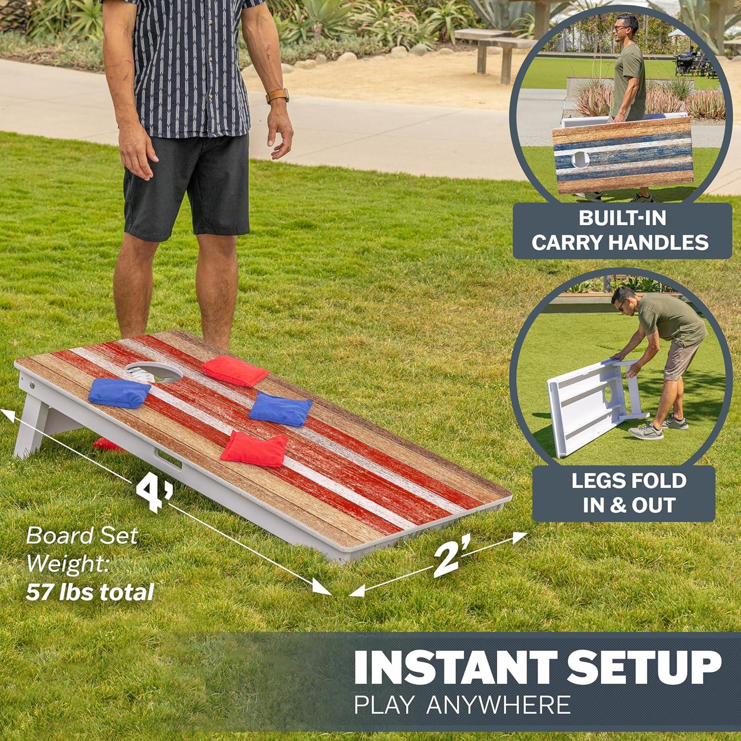 imageGoSports 4 x 2 ft Resort Collection All Weather Cornhole Boards  Choose Rustic Beach White DIY Blue Stripe Palms  Regulation Size SetRustic