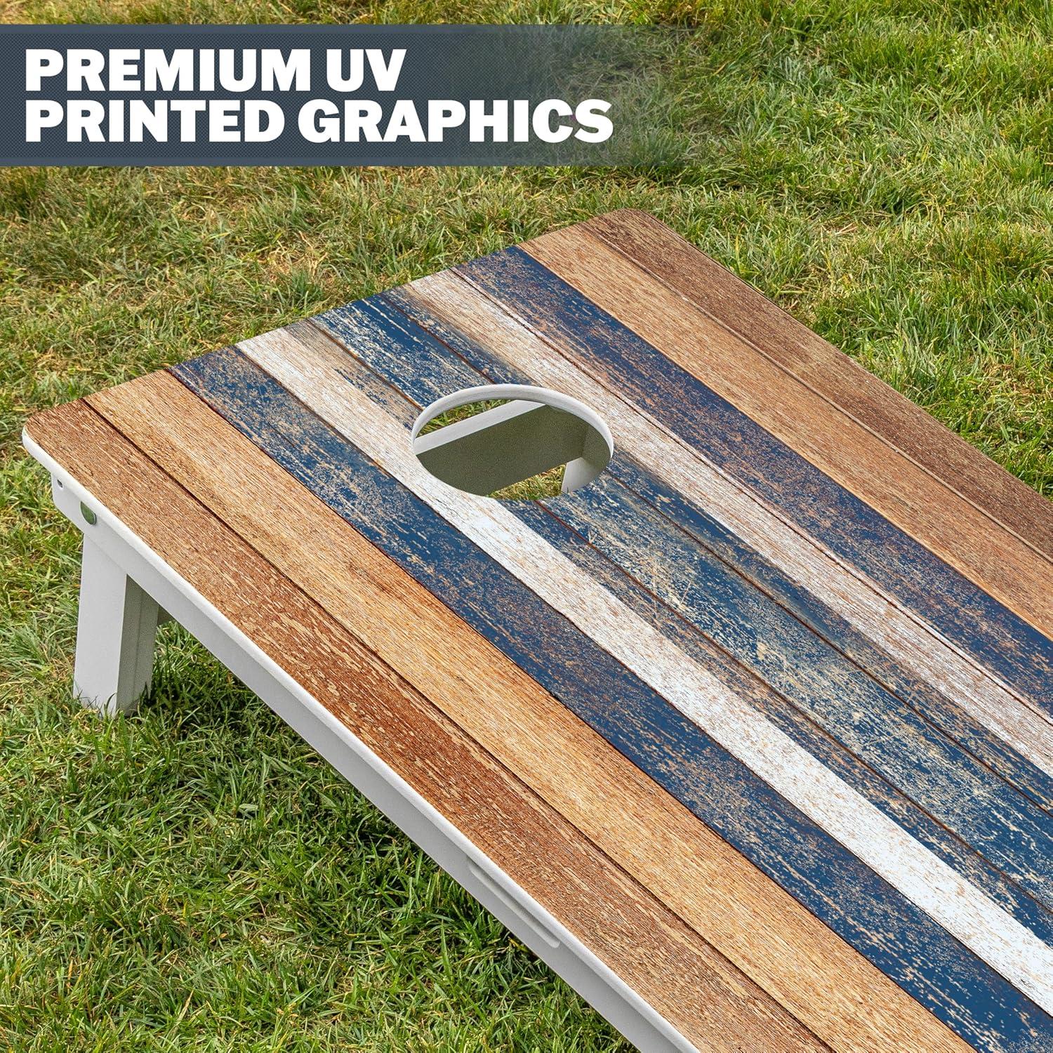 imageGoSports 4 x 2 ft Resort Collection All Weather Cornhole Boards  Choose Rustic Beach White DIY Blue Stripe Palms  Regulation Size SetRustic