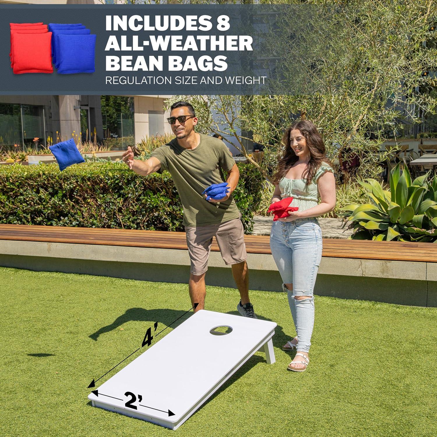 imageGoSports 4 x 2 ft Resort Collection All Weather Cornhole Boards  Choose Rustic Beach White DIY Blue Stripe Palms  Regulation Size SetWhite DIY