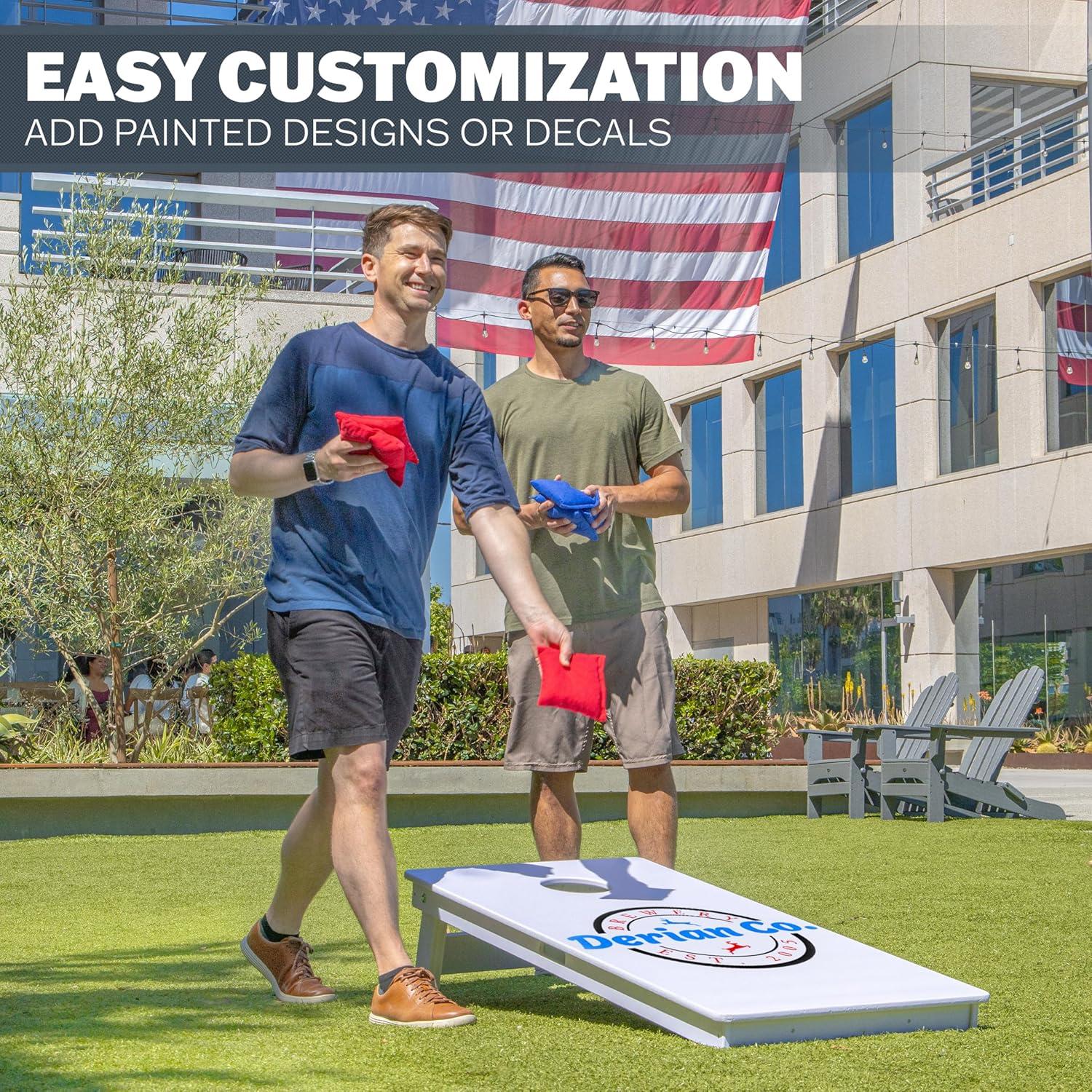 imageGoSports 4 x 2 ft Resort Collection All Weather Cornhole Boards  Choose Rustic Beach White DIY Blue Stripe Palms  Regulation Size SetWhite DIY
