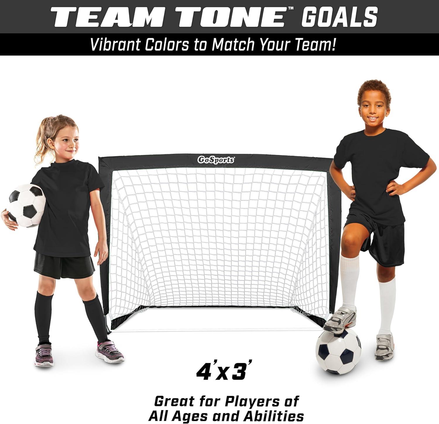 imageGoSports 4 x 3 ft Portable Soccer Goals for Kids  13 Colors  Set of 2 Team Tone Pop Up Nets for BackyardBlack
