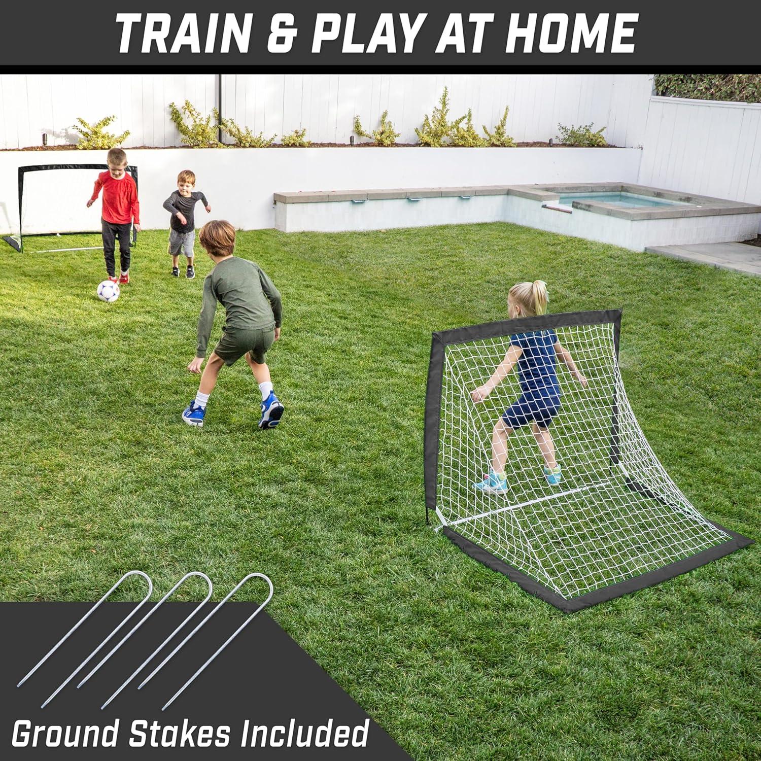 imageGoSports 4 x 3 ft Portable Soccer Goals for Kids  13 Colors  Set of 2 Team Tone Pop Up Nets for BackyardBlack