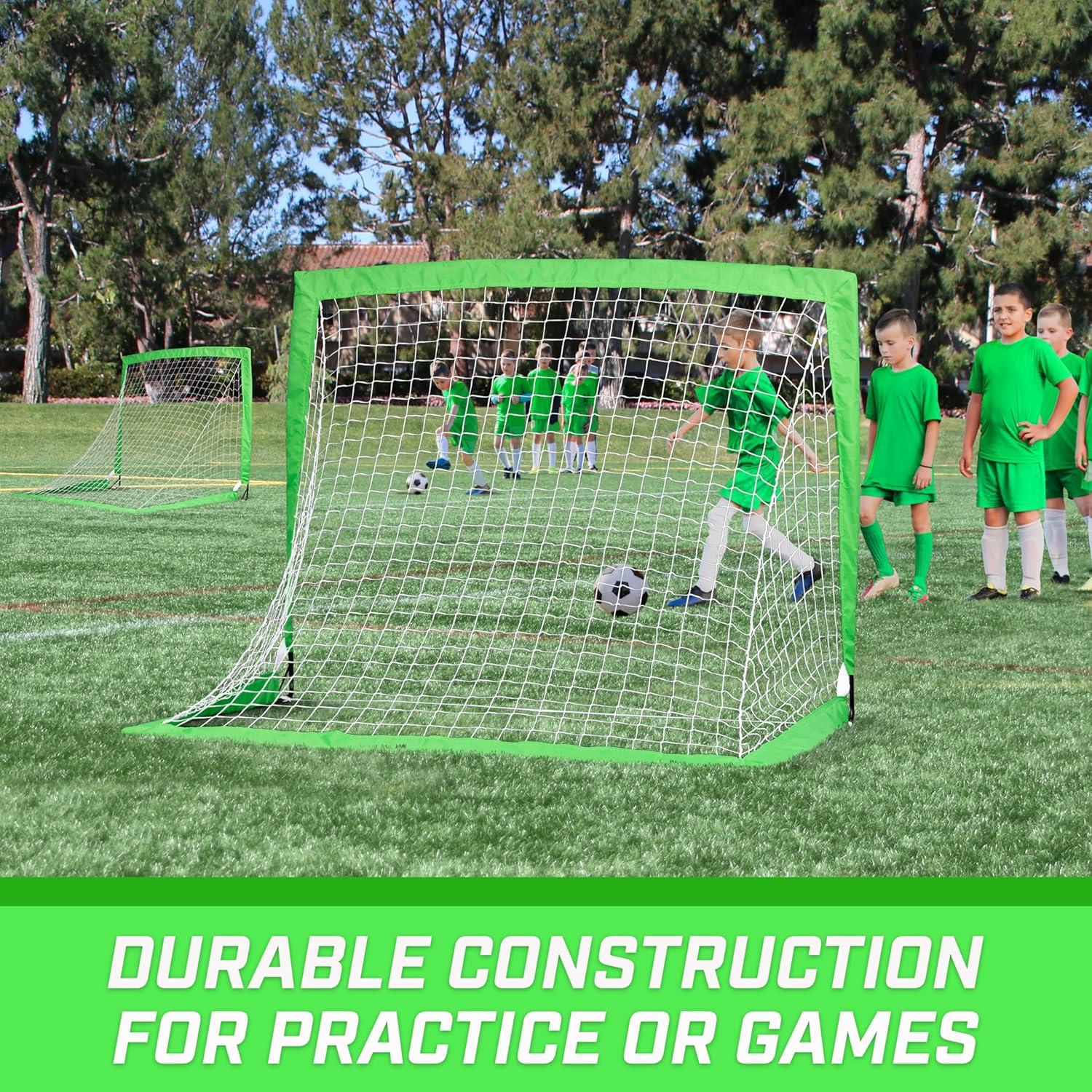 imageGoSports 4 x 3 ft Portable Soccer Goals for Kids  13 Colors  Set of 2 Team Tone Pop Up Nets for BackyardBright Green