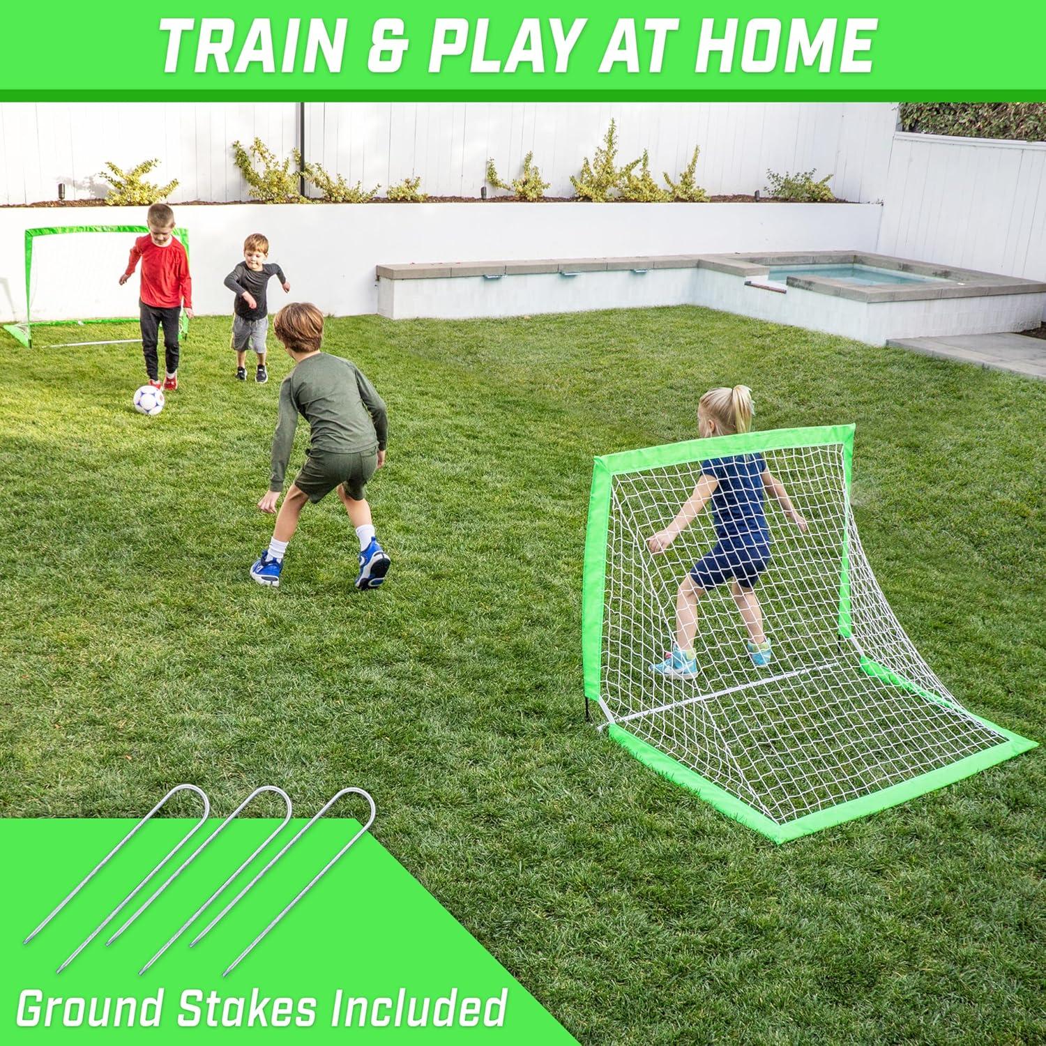 imageGoSports 4 x 3 ft Portable Soccer Goals for Kids  13 Colors  Set of 2 Team Tone Pop Up Nets for BackyardBright Green