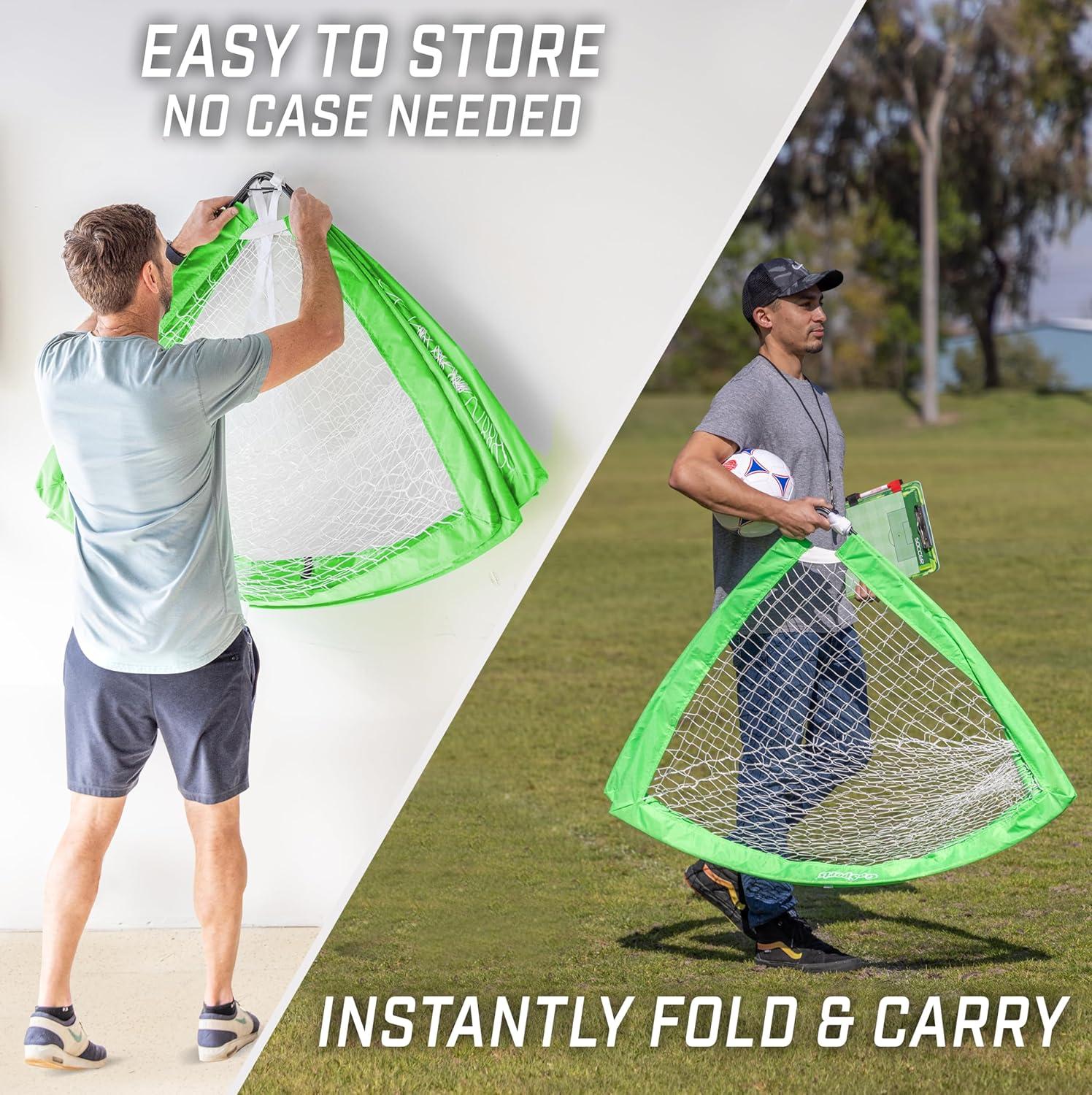 imageGoSports 4 x 3 ft Portable Soccer Goals for Kids  13 Colors  Set of 2 Team Tone Pop Up Nets for BackyardBright Green